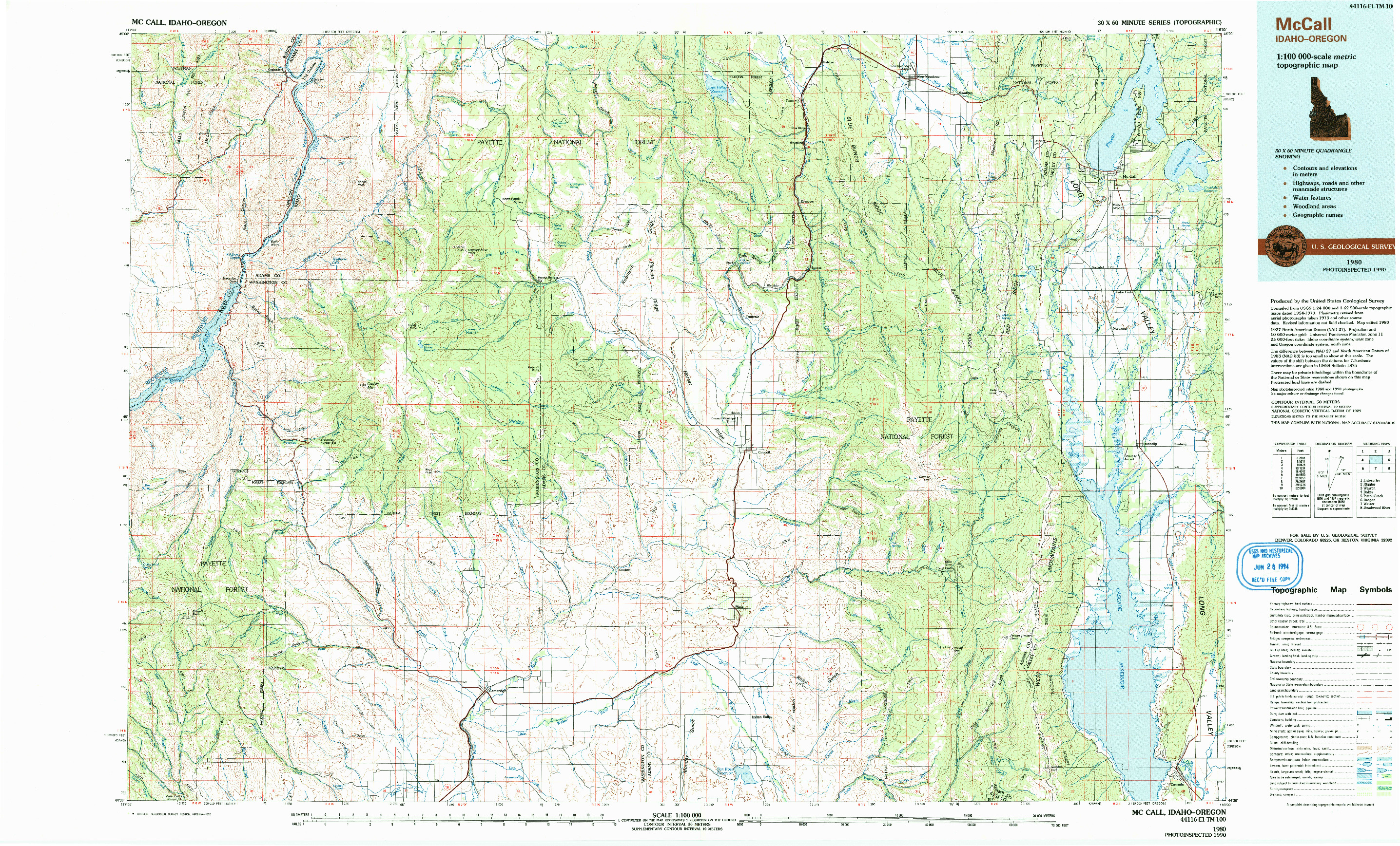 USGS 1:100000-SCALE QUADRANGLE FOR MCCALL, ID 1980