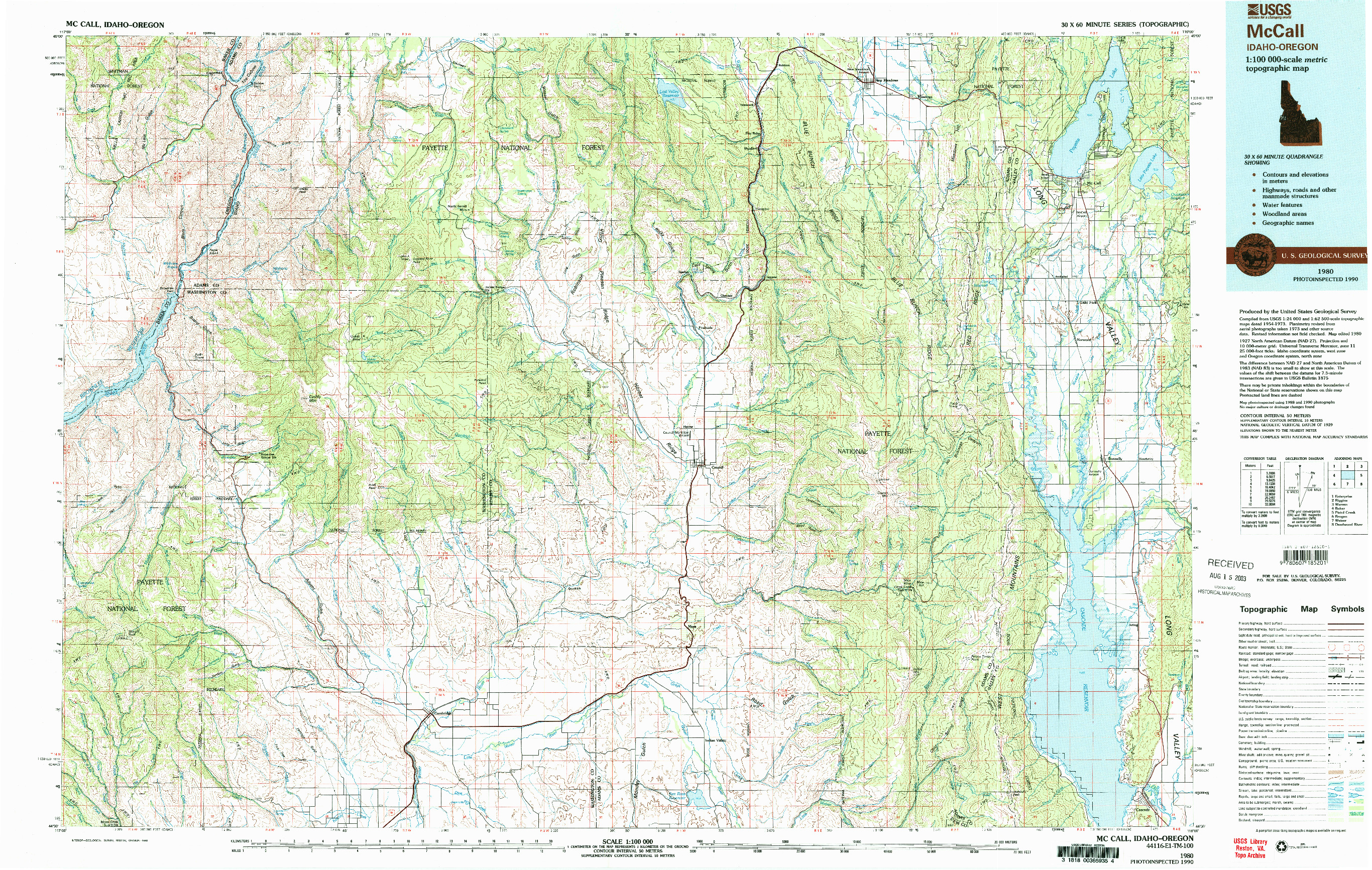 USGS 1:100000-SCALE QUADRANGLE FOR MCCALL, ID 1980