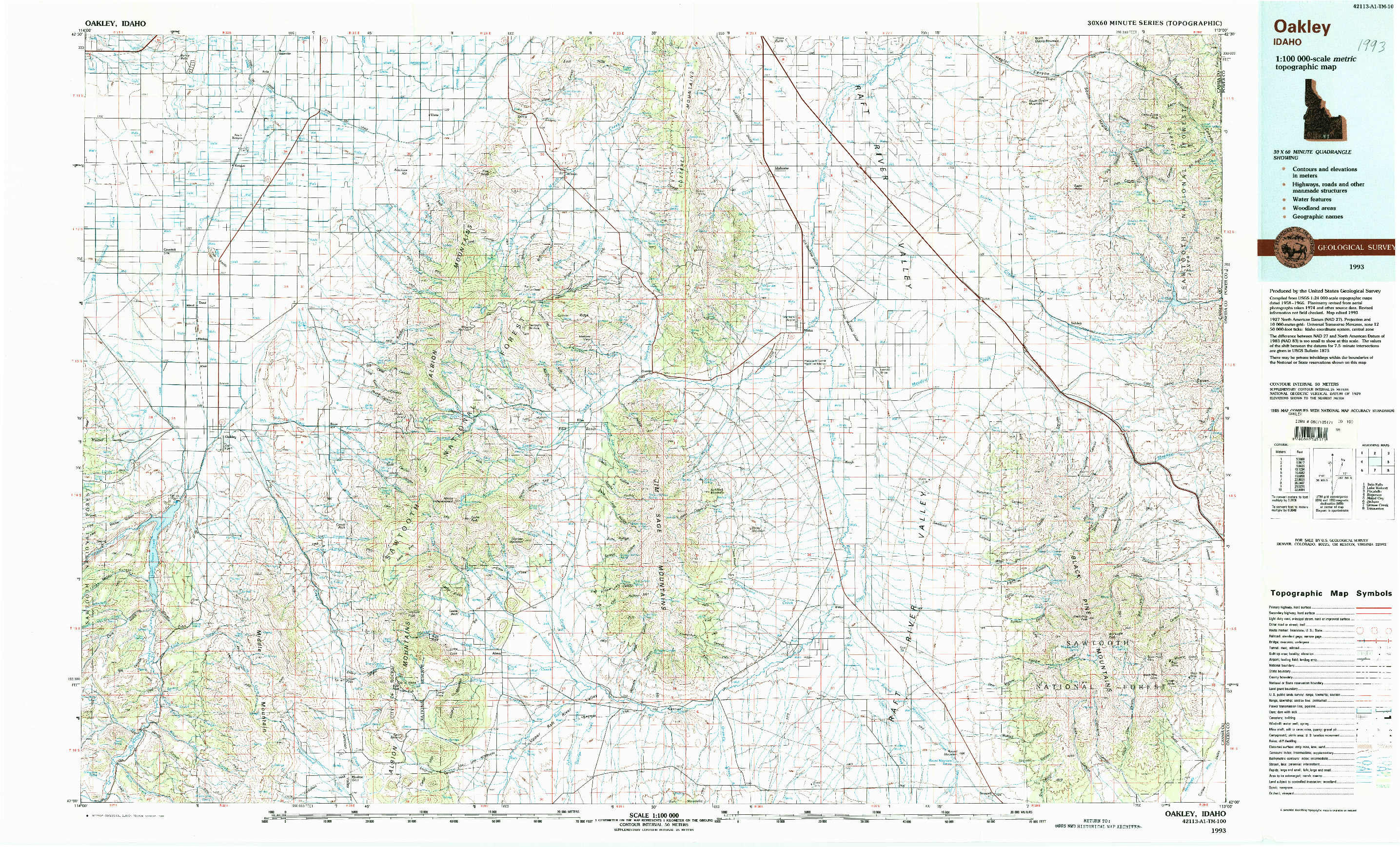 USGS 1:100000-SCALE QUADRANGLE FOR OAKLEY, ID 1993
