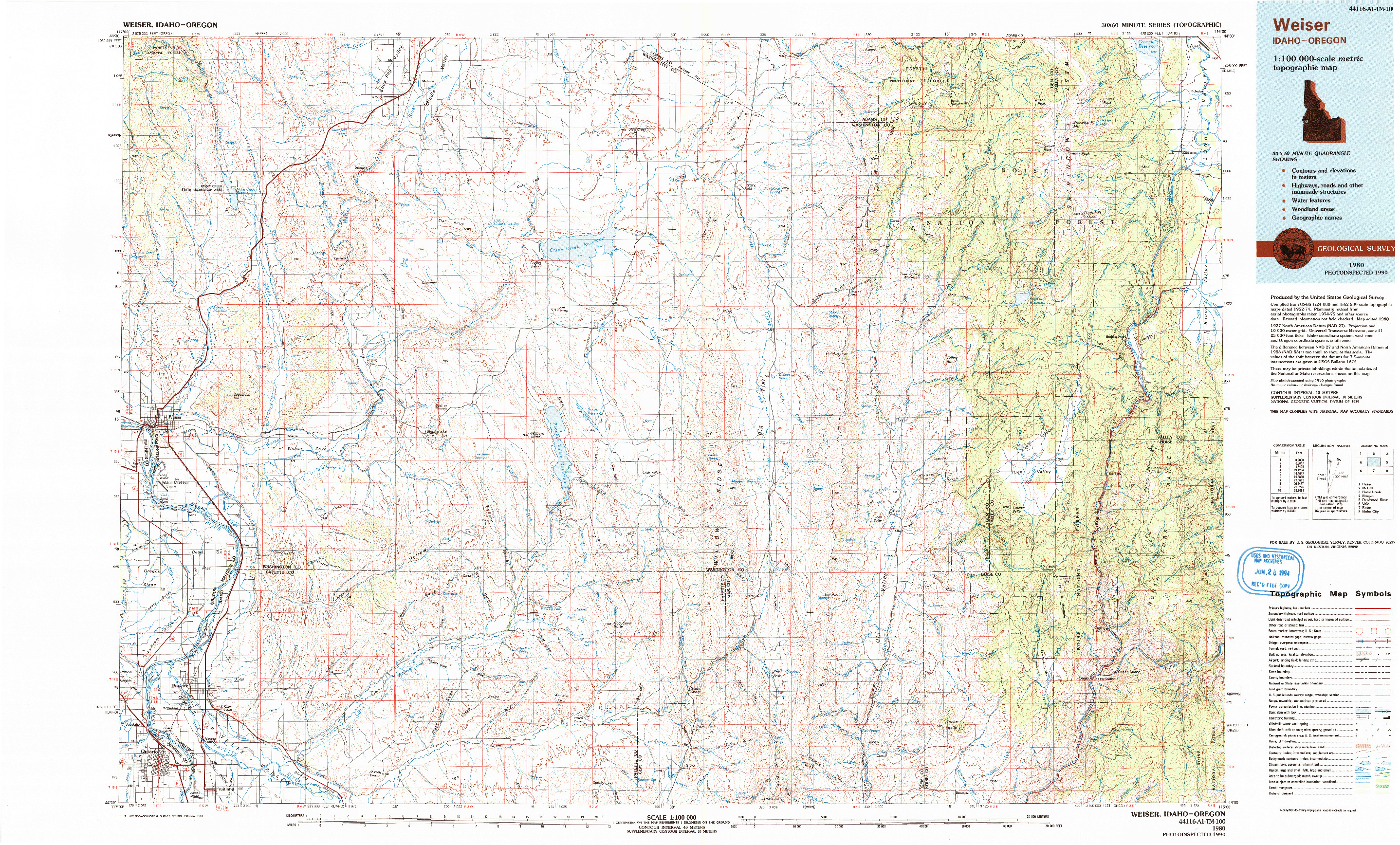 USGS 1:100000-SCALE QUADRANGLE FOR WEISER, ID 1980