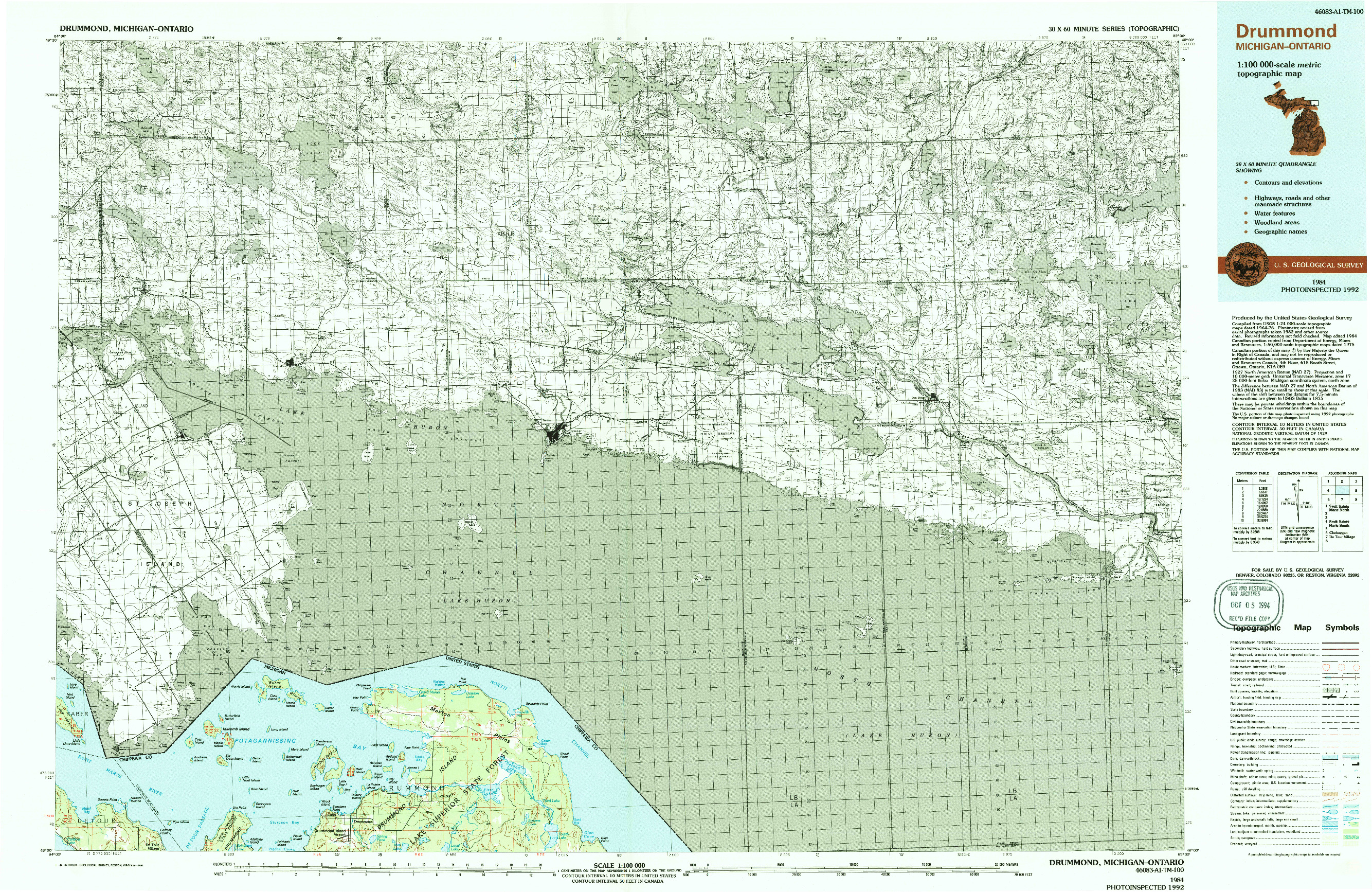 USGS 1:100000-SCALE QUADRANGLE FOR DRUMMOND, MI 1984