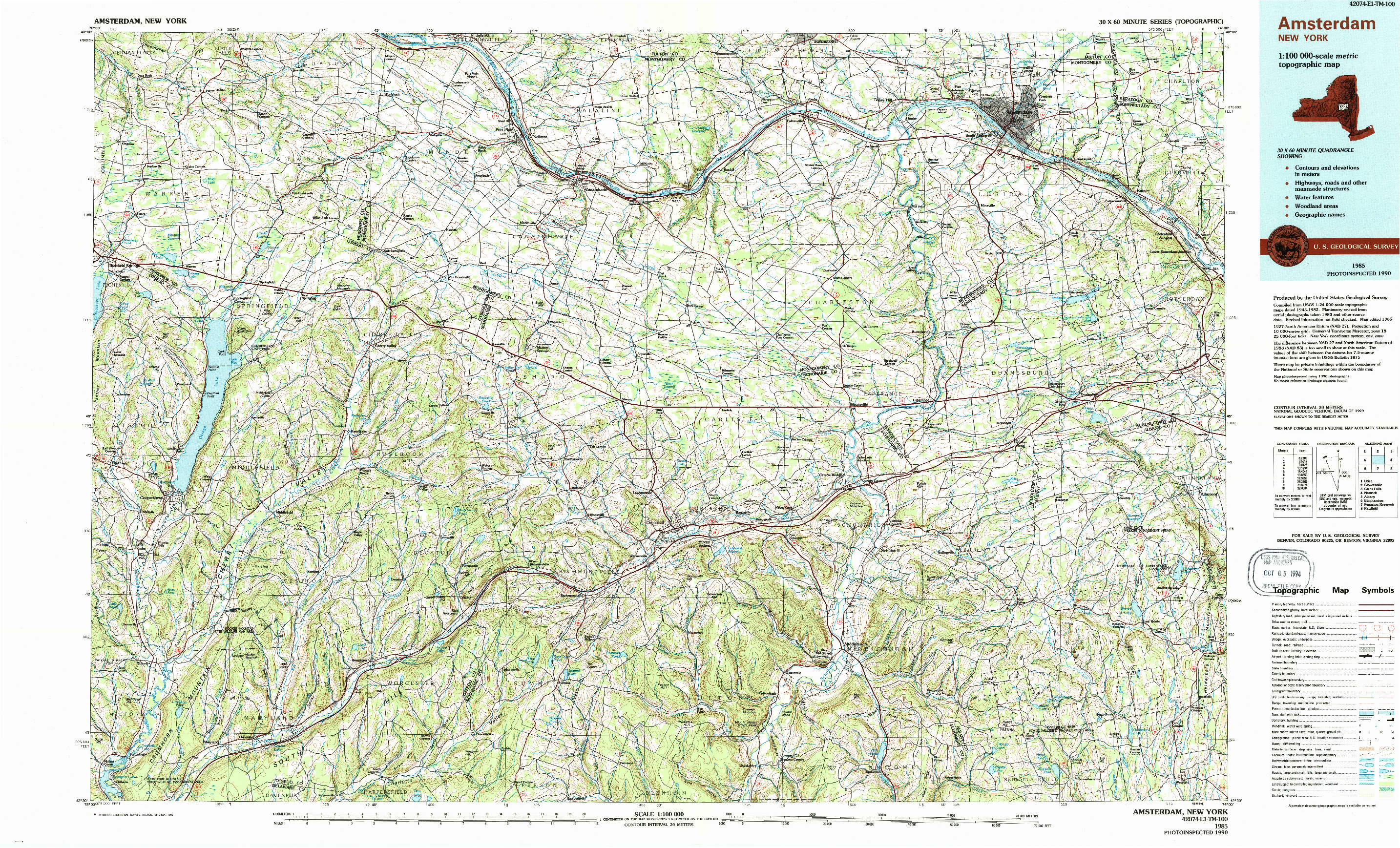 USGS 1:100000-SCALE QUADRANGLE FOR AMSTERDAM, NY 1985