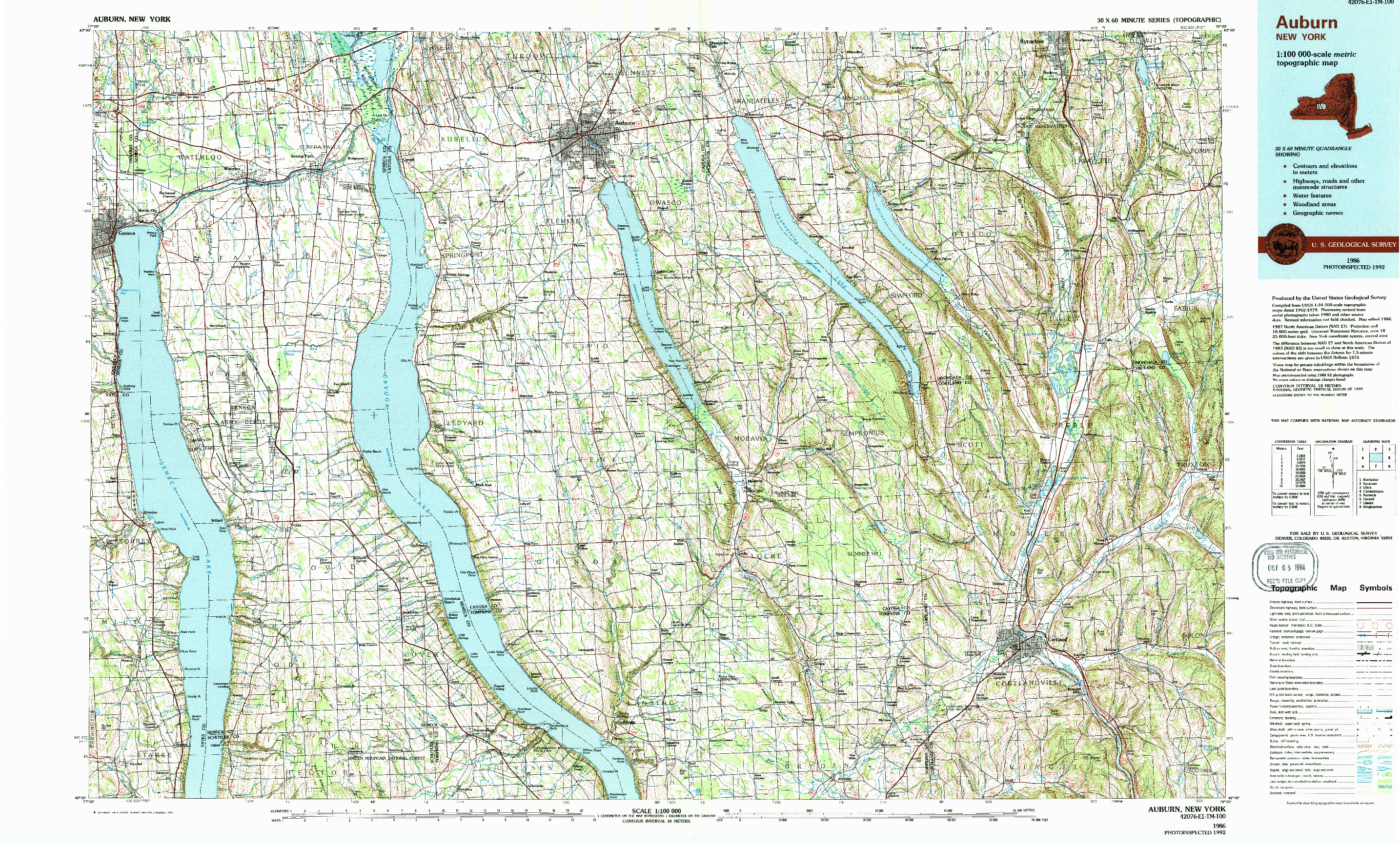 USGS 1:100000-SCALE QUADRANGLE FOR AUBURN, NY 1986