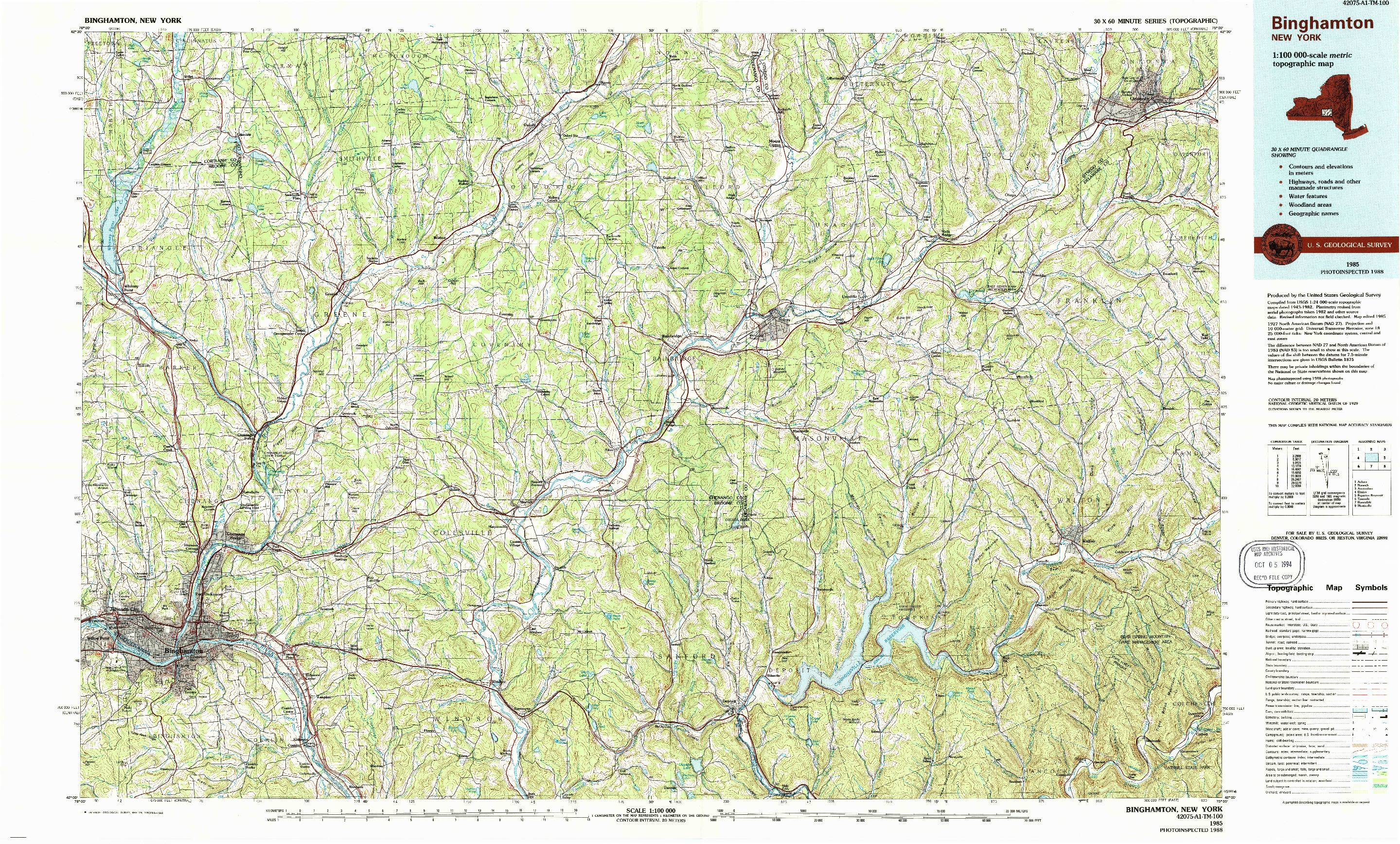 USGS 1:100000-SCALE QUADRANGLE FOR BINGHAMTON, NY 1985