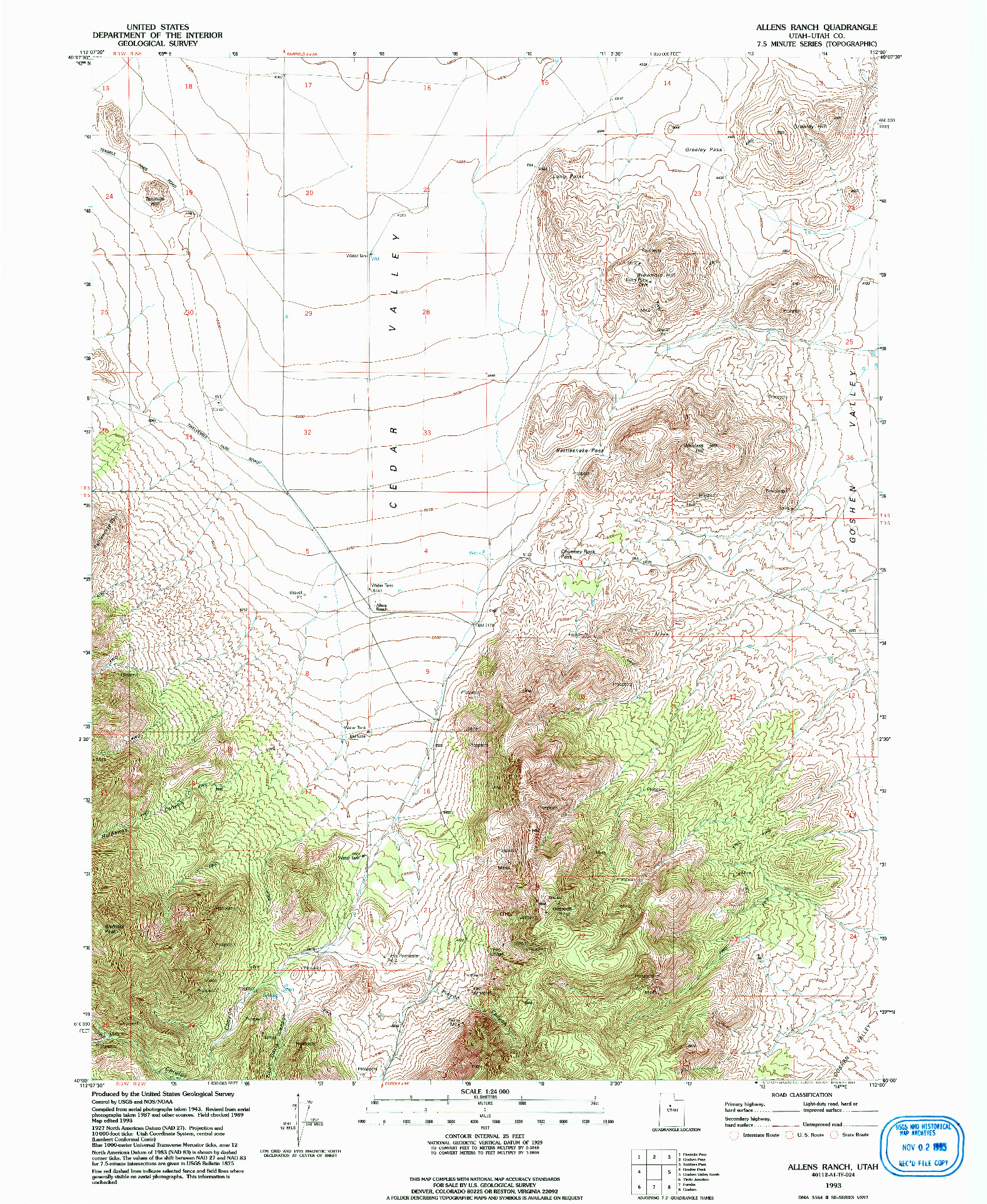 USGS 1:24000-SCALE QUADRANGLE FOR ALLENS RANCH, UT 1993