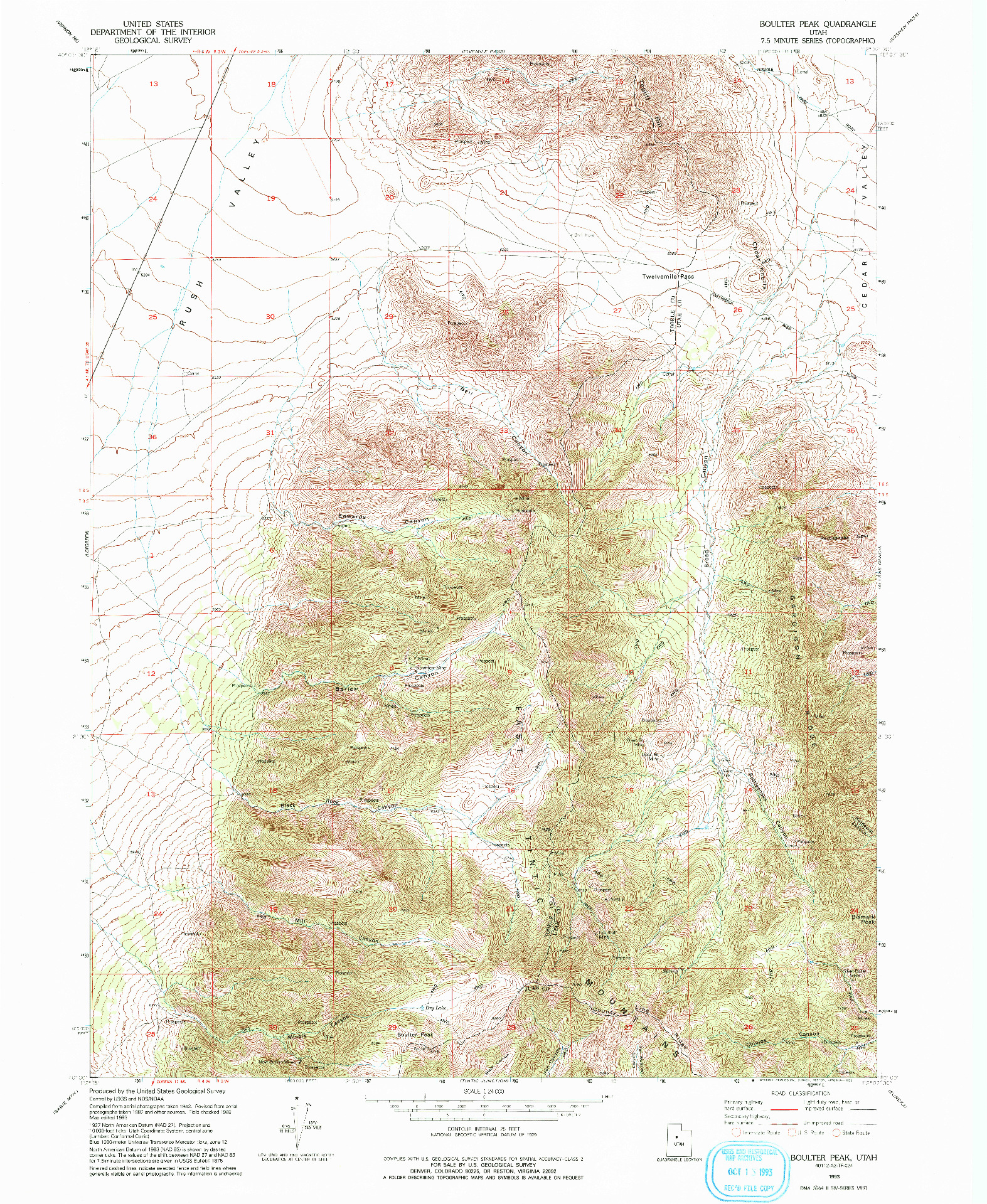 USGS 1:24000-SCALE QUADRANGLE FOR BOULTER PEAK, UT 1993