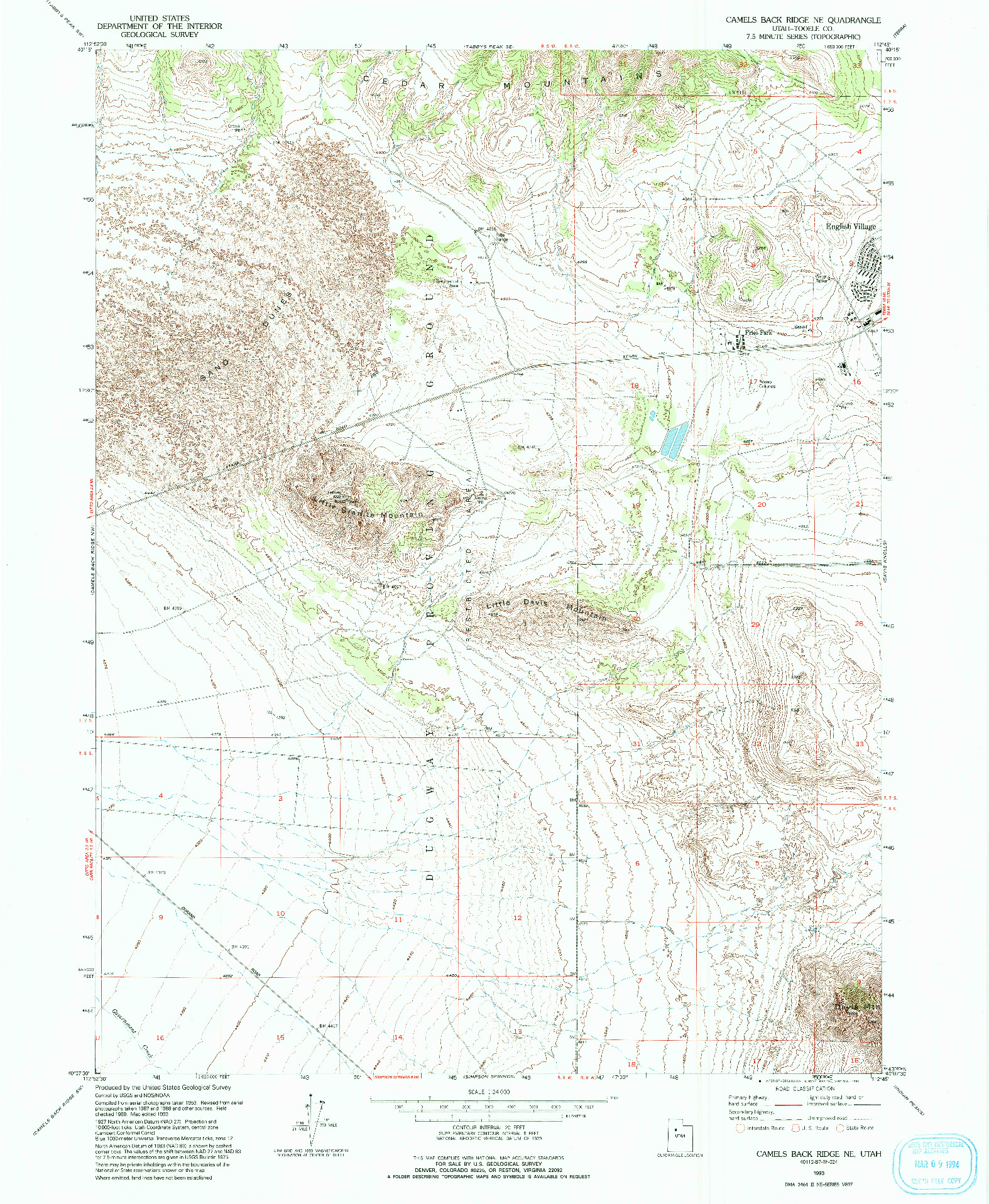 USGS 1:24000-SCALE QUADRANGLE FOR CAMELS BACK RIDGE NE, UT 1993