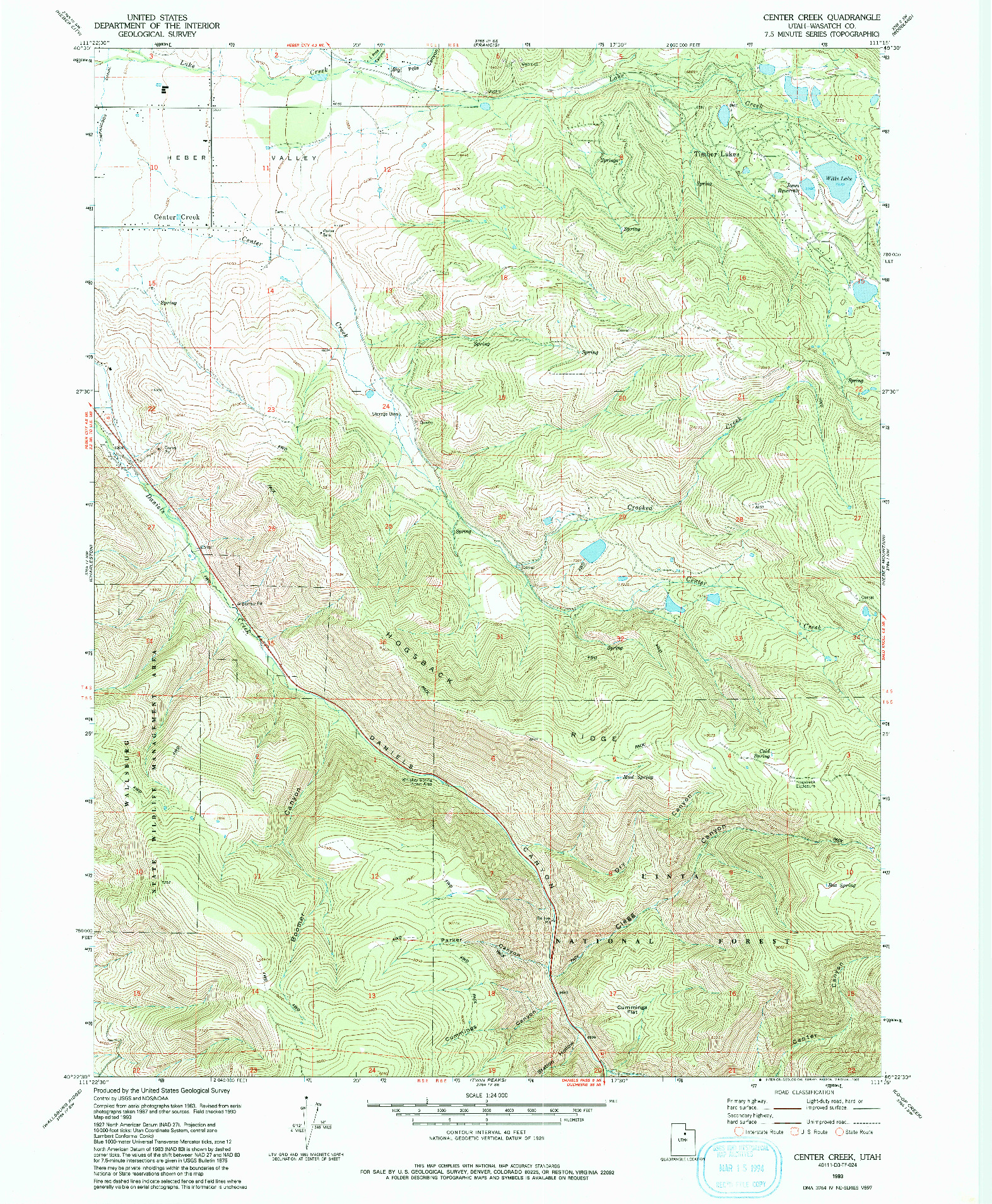 USGS 1:24000-SCALE QUADRANGLE FOR CENTER CREEK, UT 1993