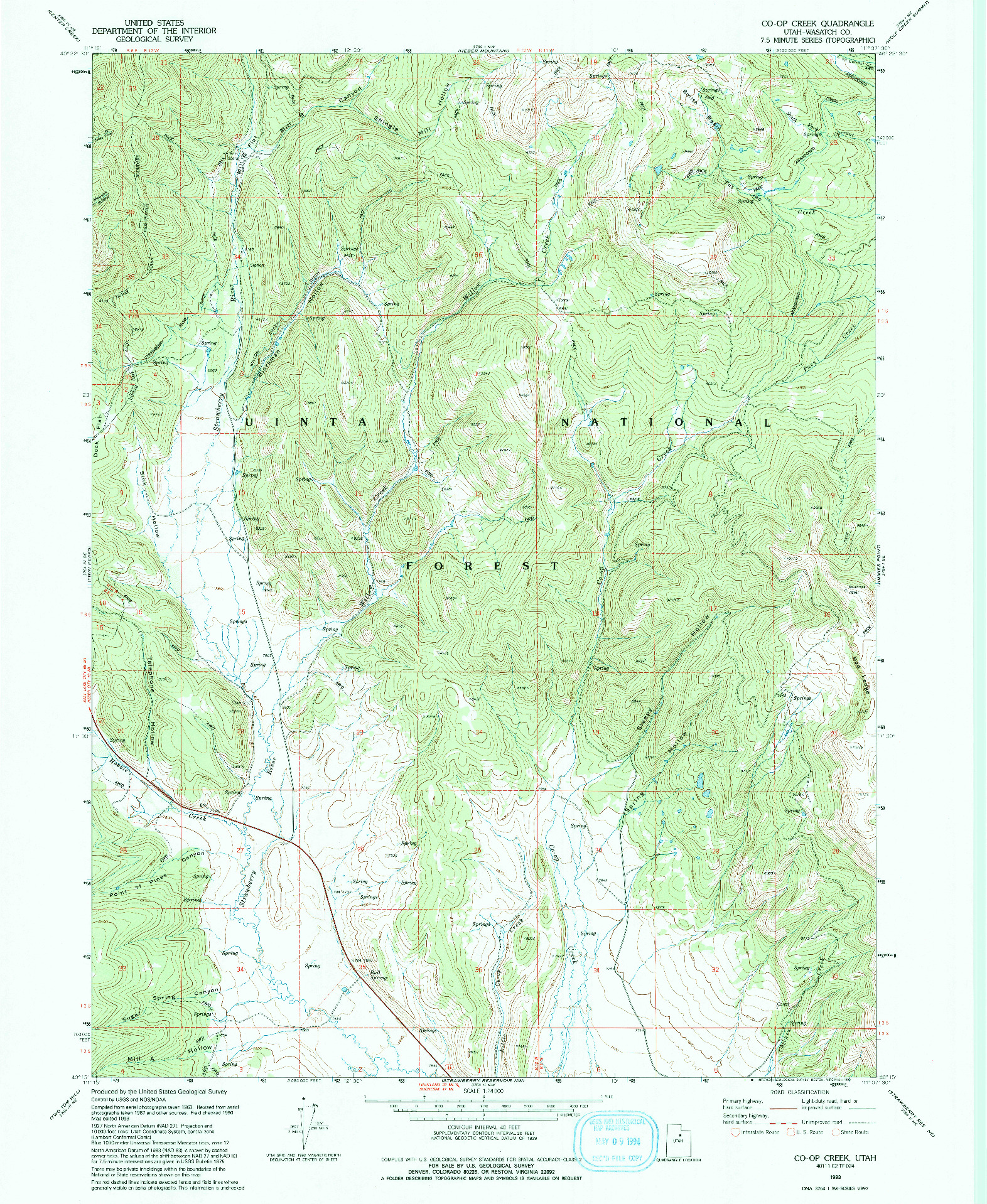 USGS 1:24000-SCALE QUADRANGLE FOR CO-OP CREEK, UT 1993