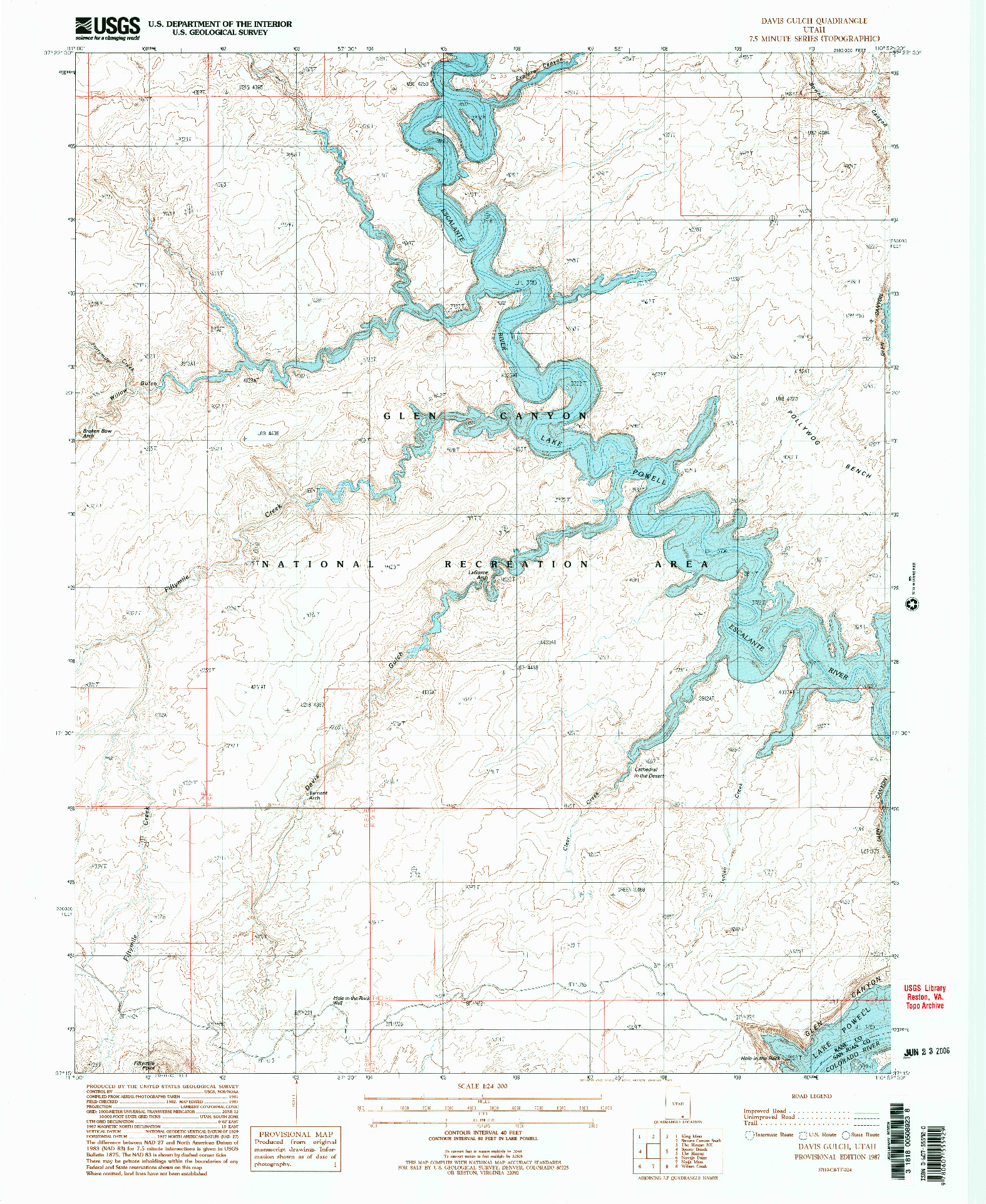 USGS 1:24000-SCALE QUADRANGLE FOR DAVIS GULCH, UT 1987