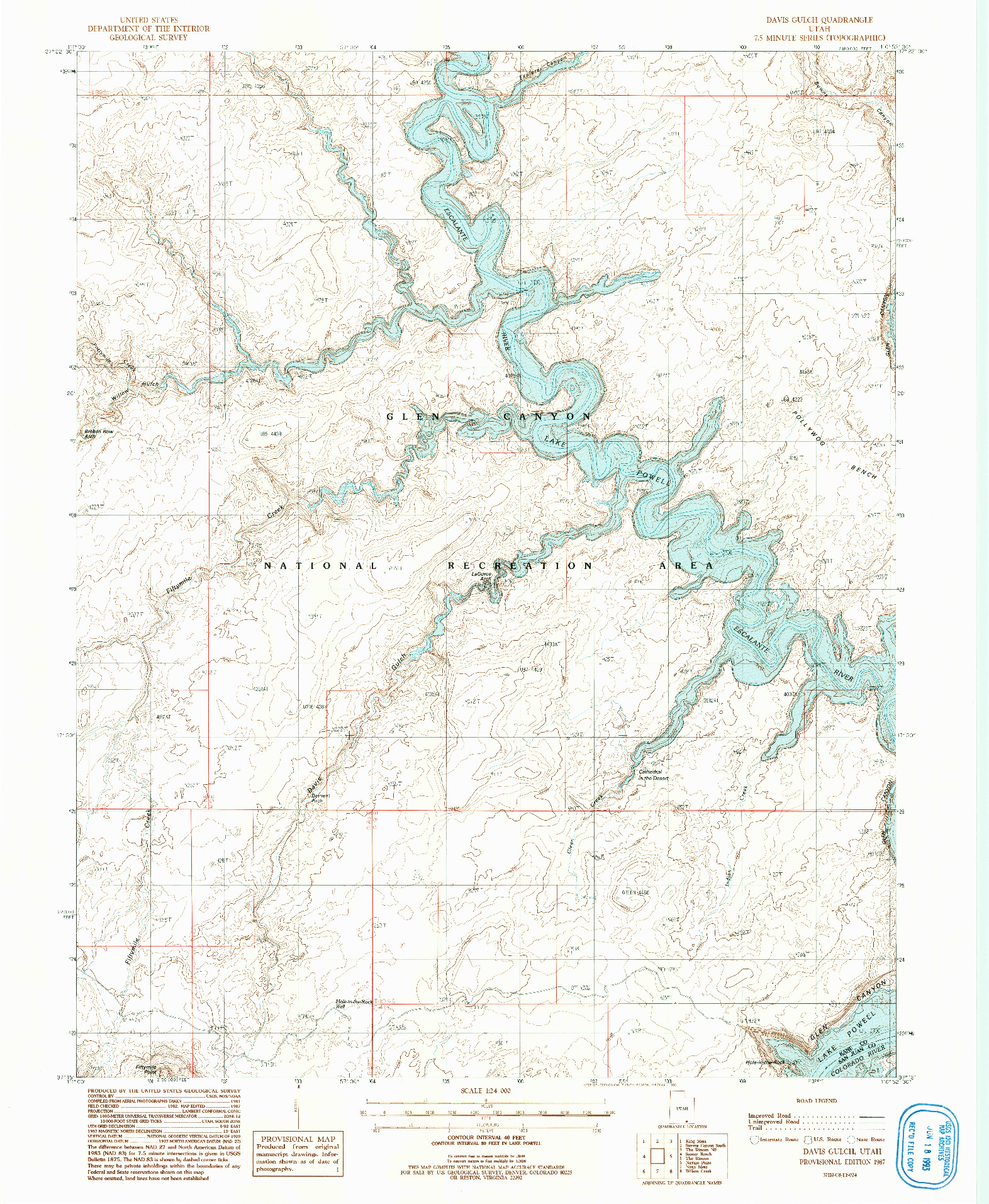 USGS 1:24000-SCALE QUADRANGLE FOR DAVIS GULCH, UT 1987