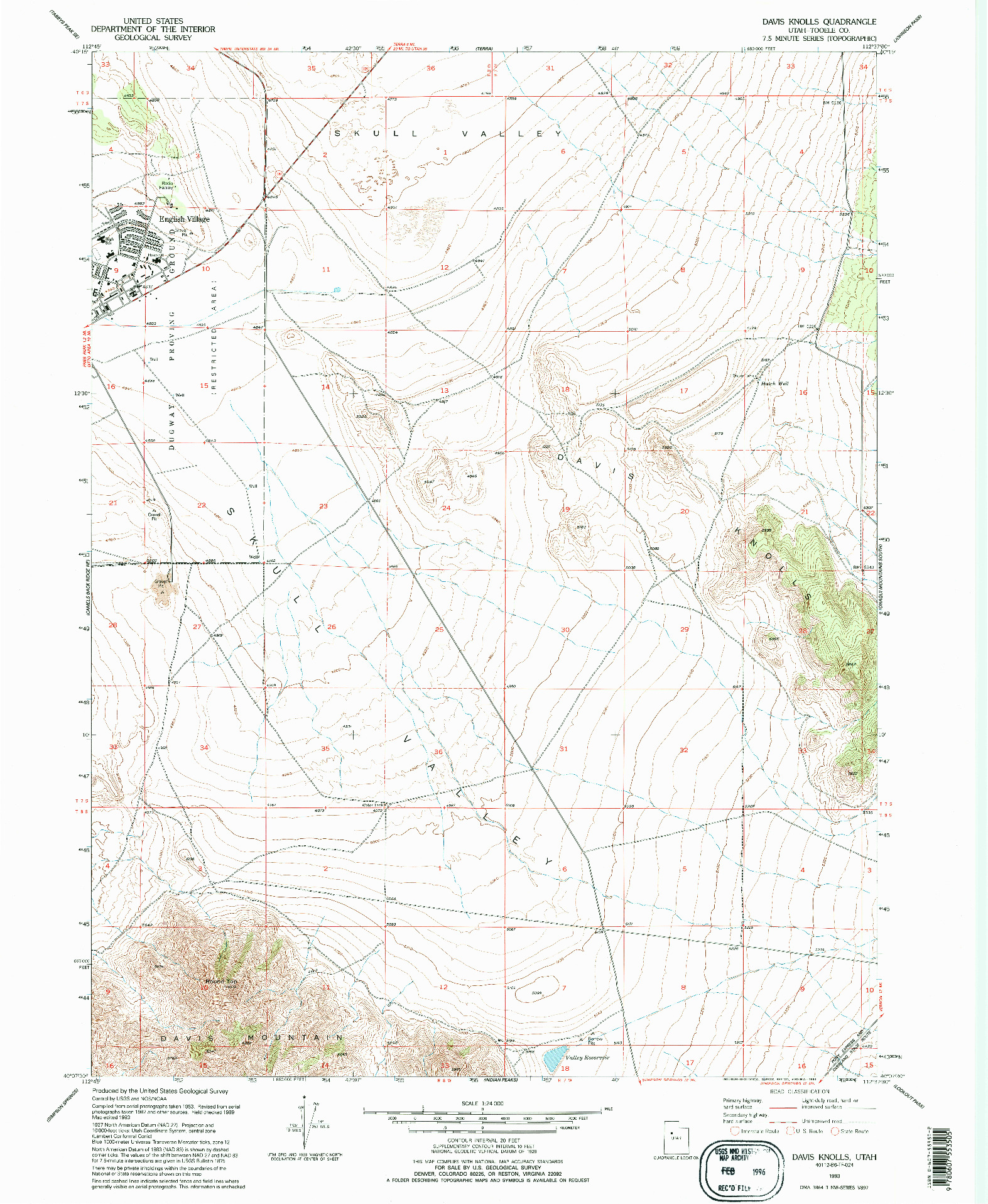 USGS 1:24000-SCALE QUADRANGLE FOR DAVIS KNOLLS, UT 1993