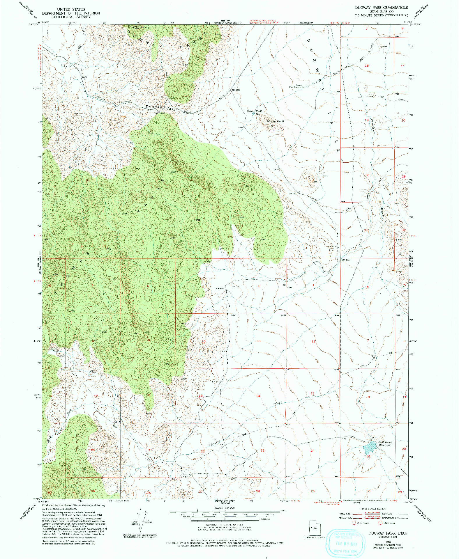 USGS 1:24000-SCALE QUADRANGLE FOR DUGWAY PASS, UT 1953