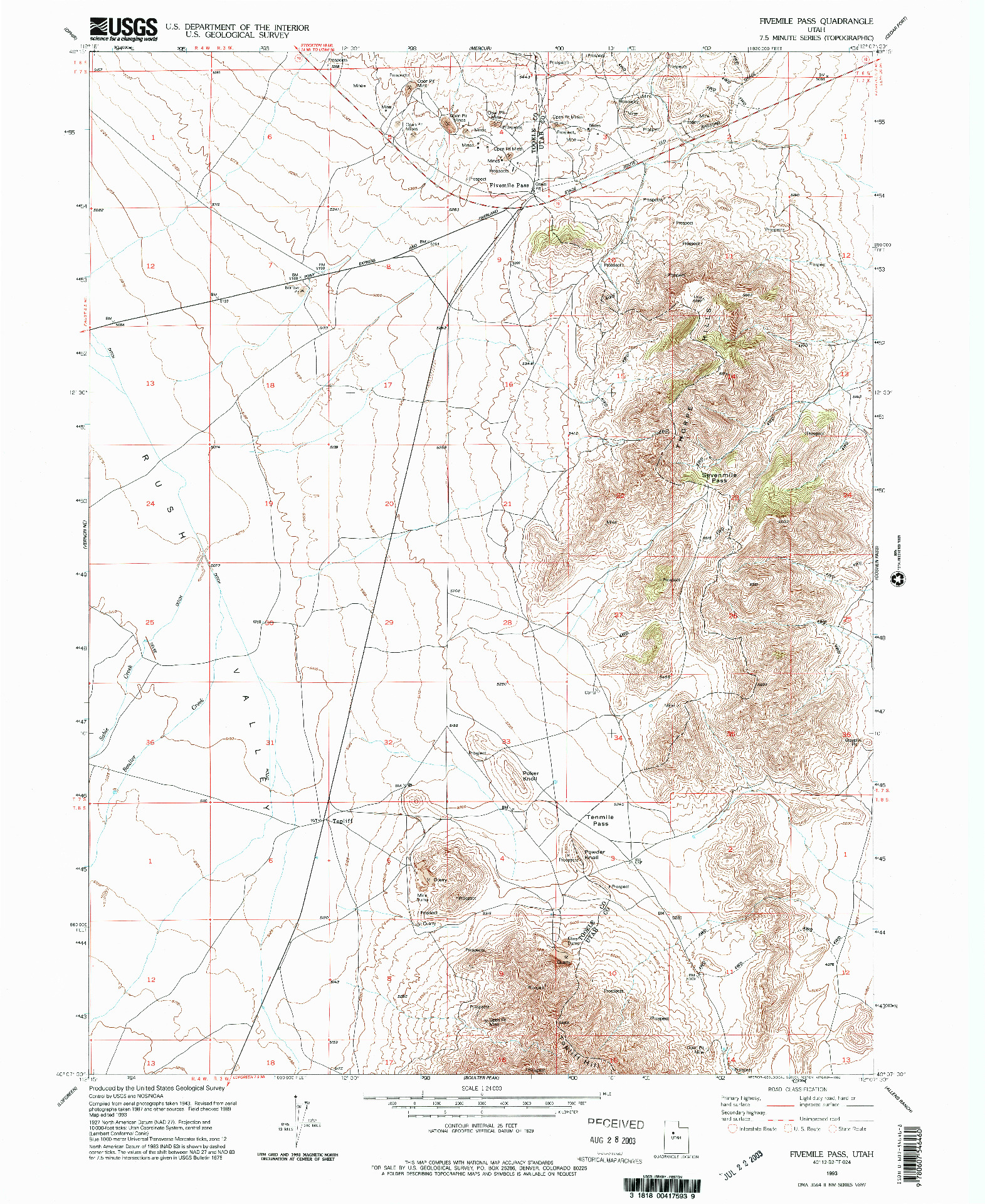 USGS 1:24000-SCALE QUADRANGLE FOR FIVEMILE PASS, UT 1993