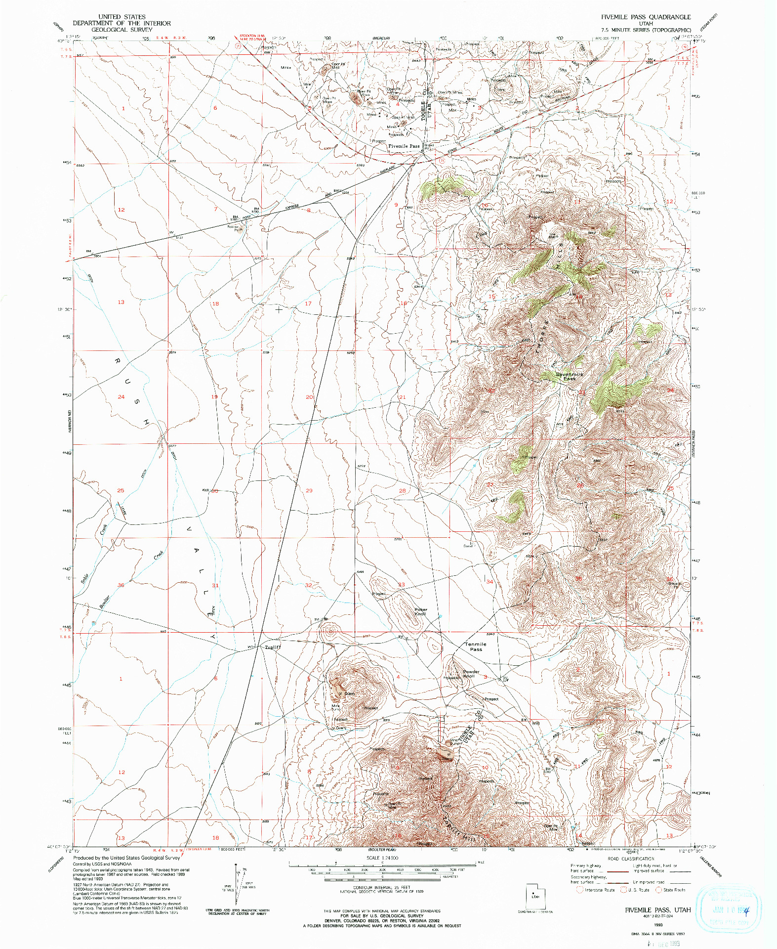 USGS 1:24000-SCALE QUADRANGLE FOR FIVEMILE PASS, UT 1993