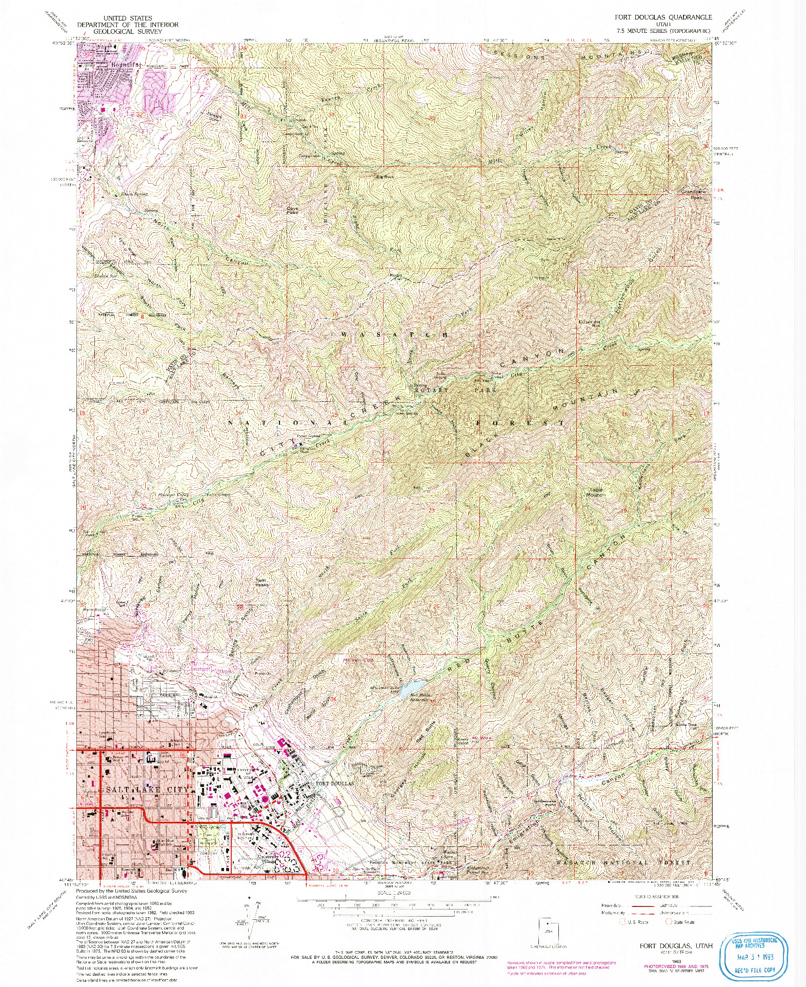 USGS 1:24000-SCALE QUADRANGLE FOR FORT DOUGLAS, UT 1963