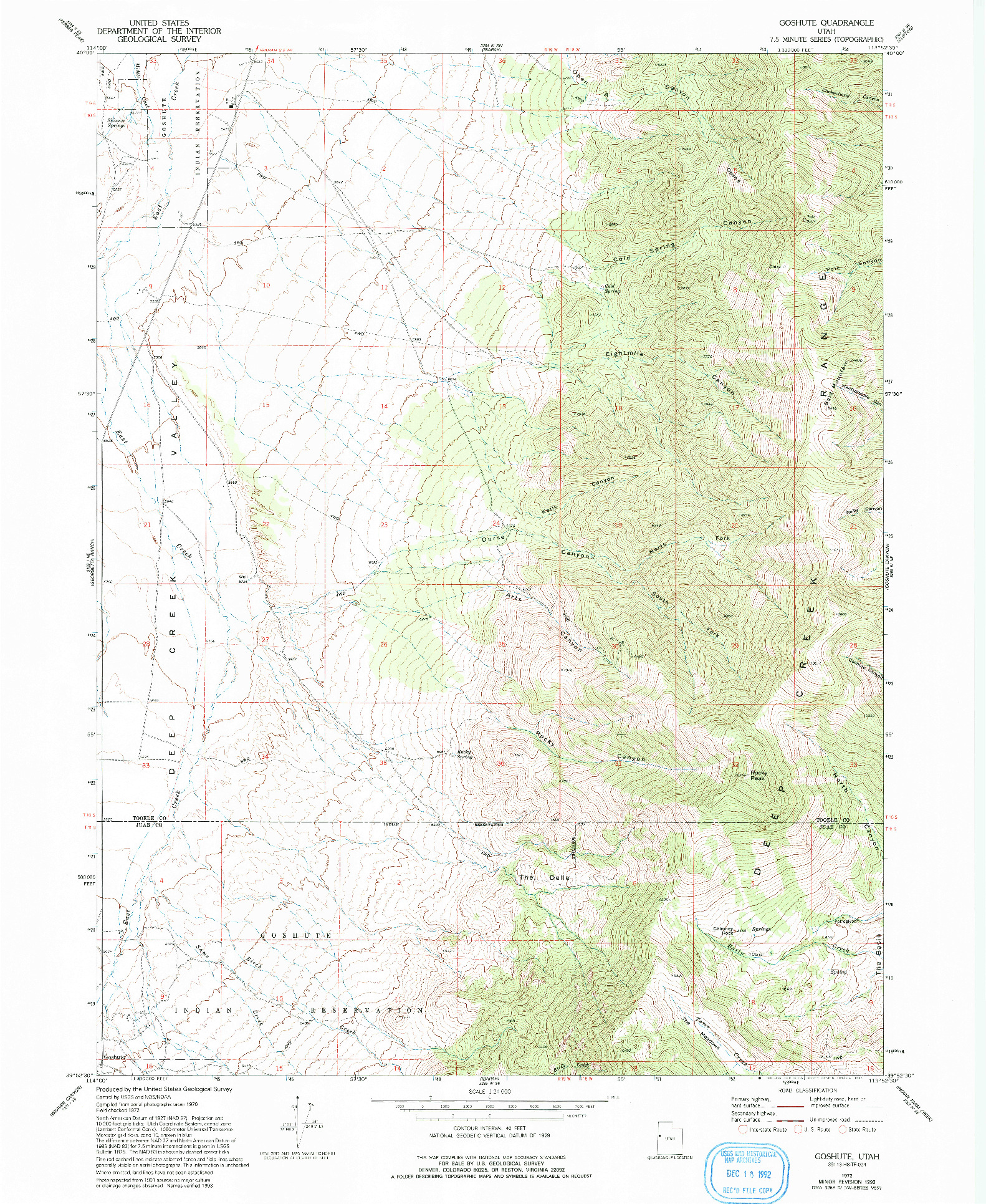 USGS 1:24000-SCALE QUADRANGLE FOR GOSHUTE, UT 1972