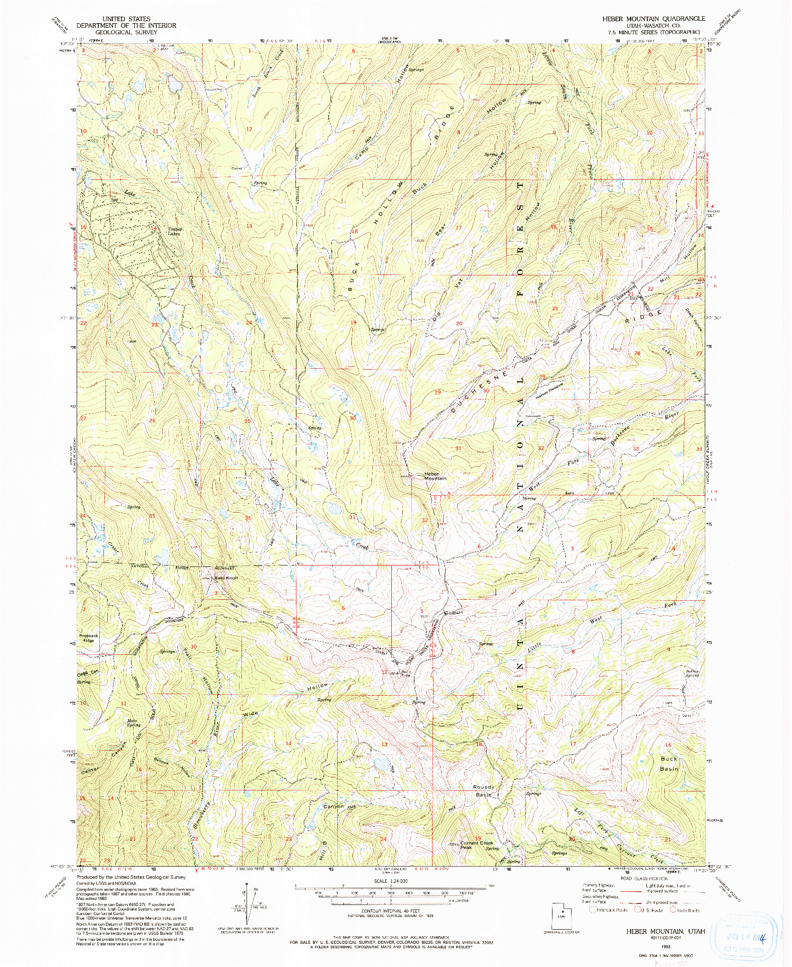 USGS 1:24000-SCALE QUADRANGLE FOR HEBER MOUNTAIN, UT 1993