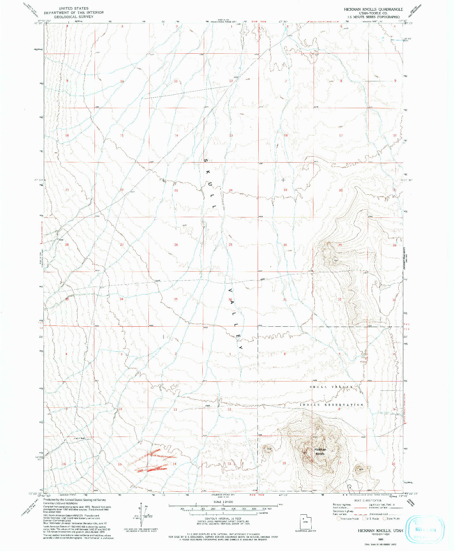 USGS 1:24000-SCALE QUADRANGLE FOR HICKMAN KNOLLS, UT 1993