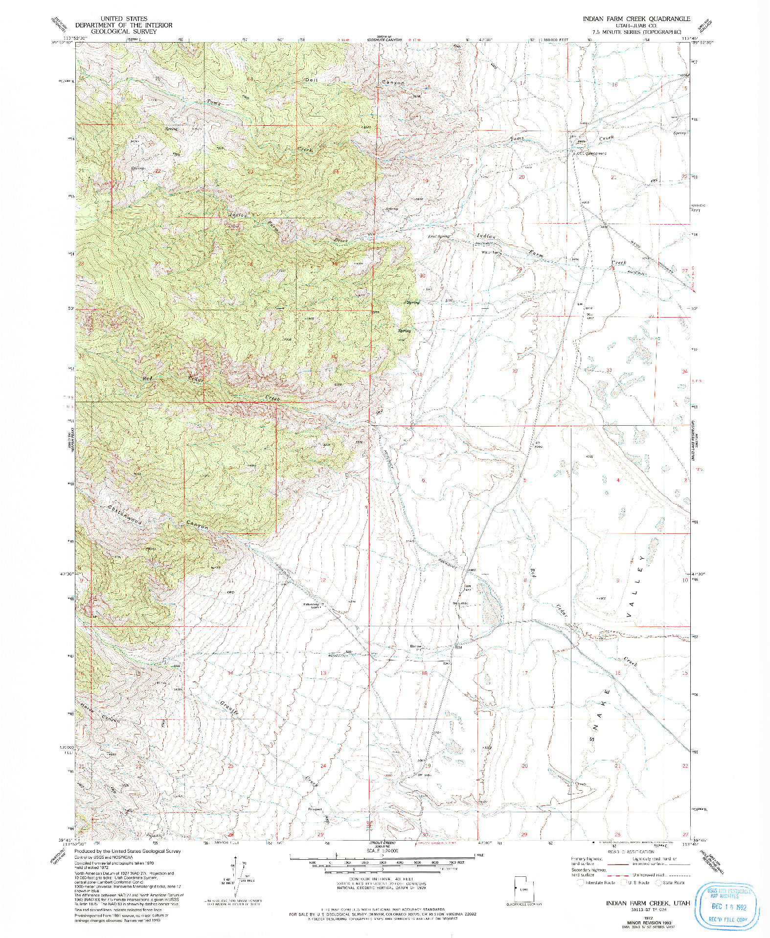 USGS 1:24000-SCALE QUADRANGLE FOR INDIAN FARM CREEK, UT 1972