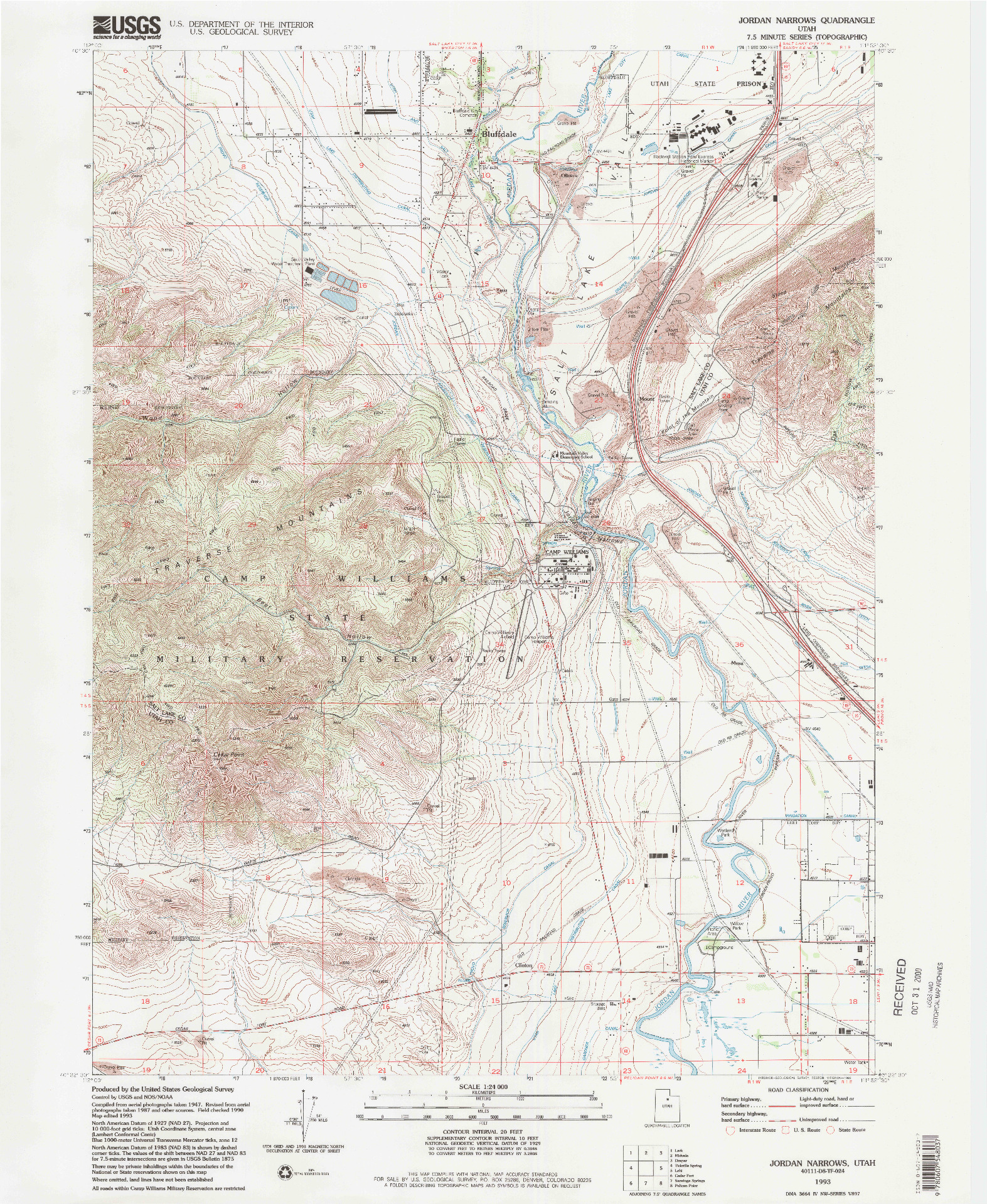 USGS 1:24000-SCALE QUADRANGLE FOR JORDAN NARROWS, UT 1993