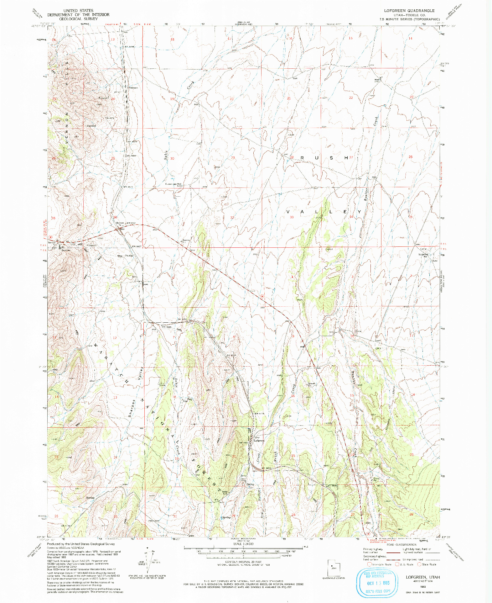 USGS 1:24000-SCALE QUADRANGLE FOR LOFGREEN, UT 1993