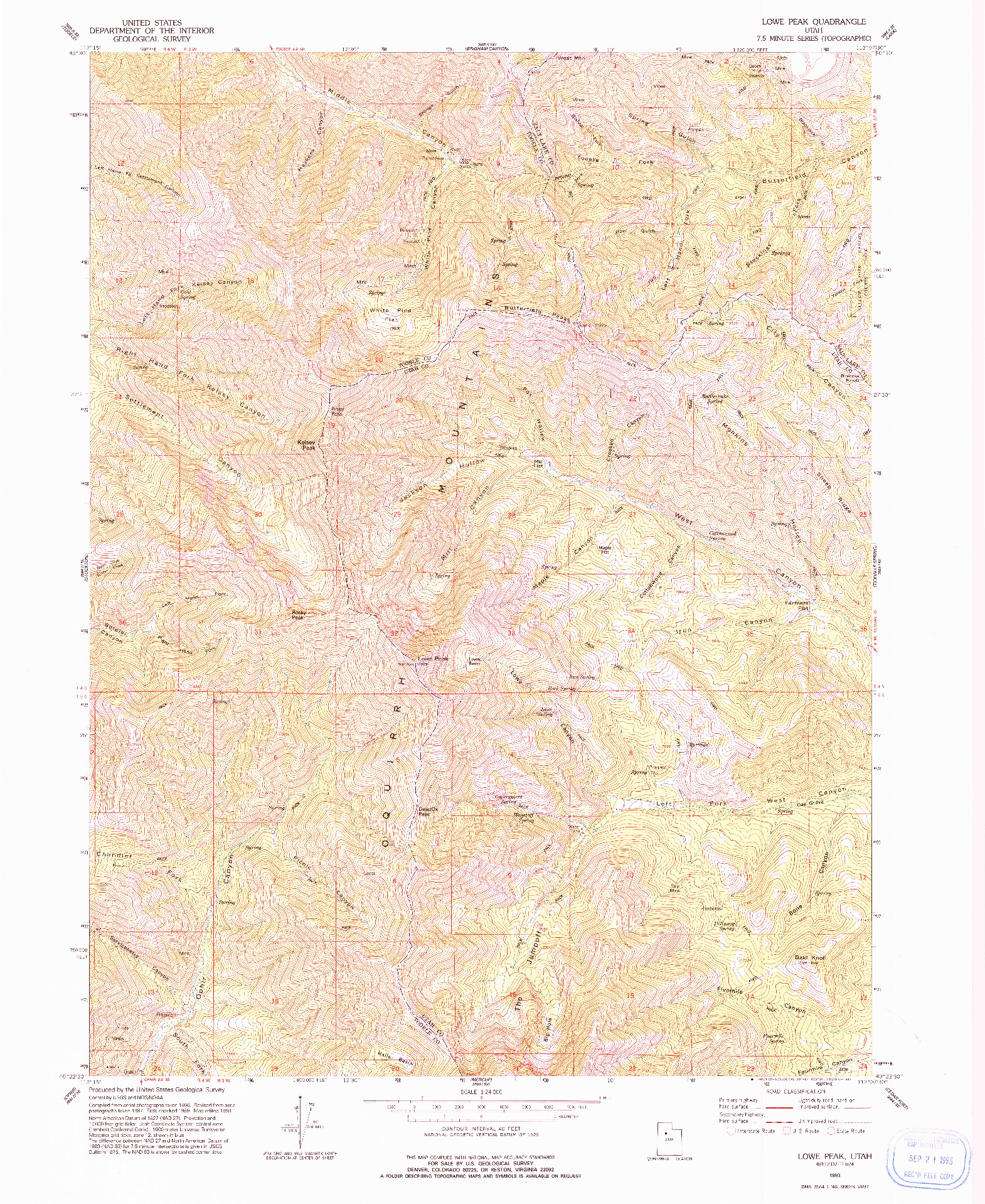 USGS 1:24000-SCALE QUADRANGLE FOR LOWE PEAK, UT 1993