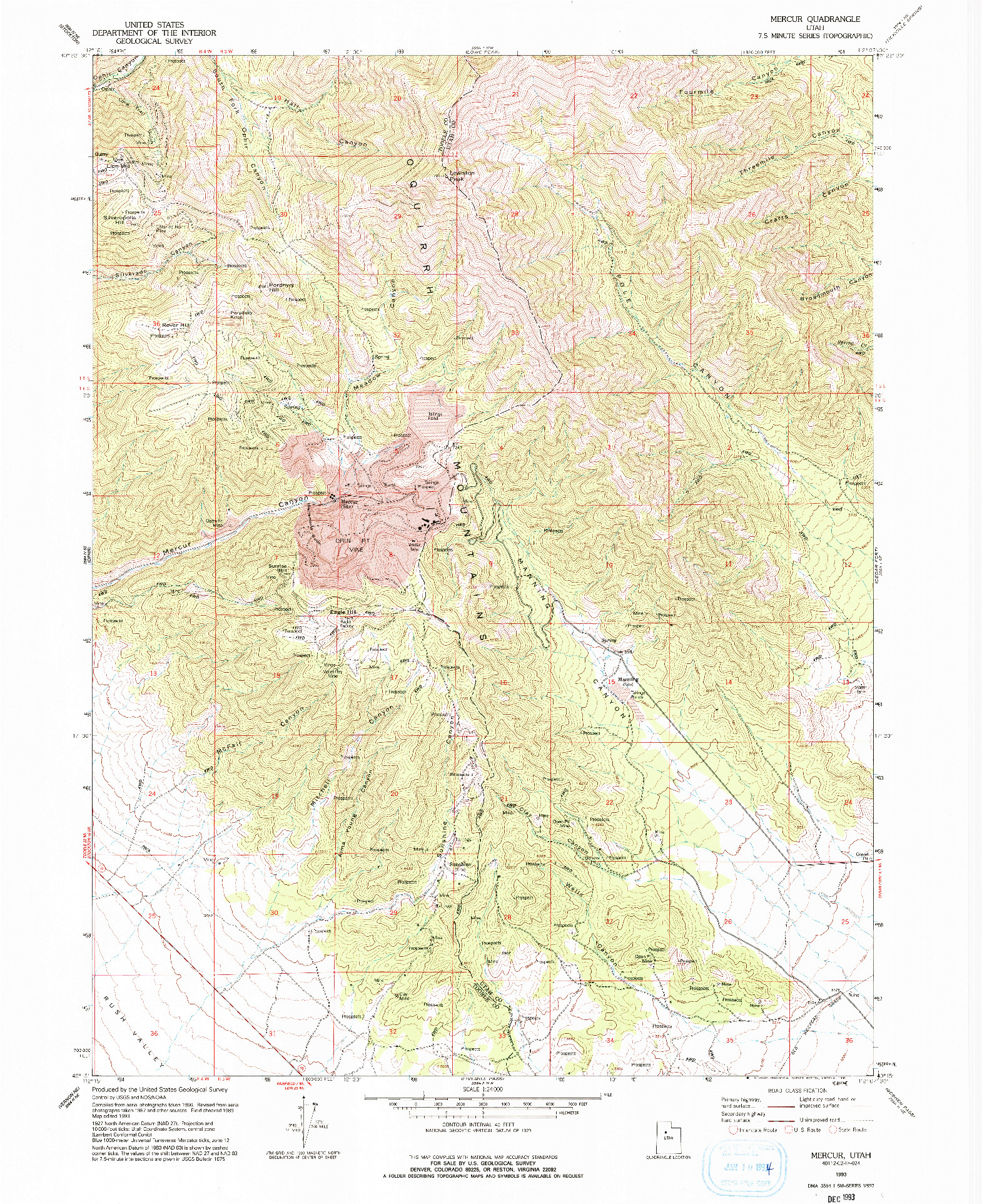 USGS 1:24000-SCALE QUADRANGLE FOR MERCUR, UT 1993