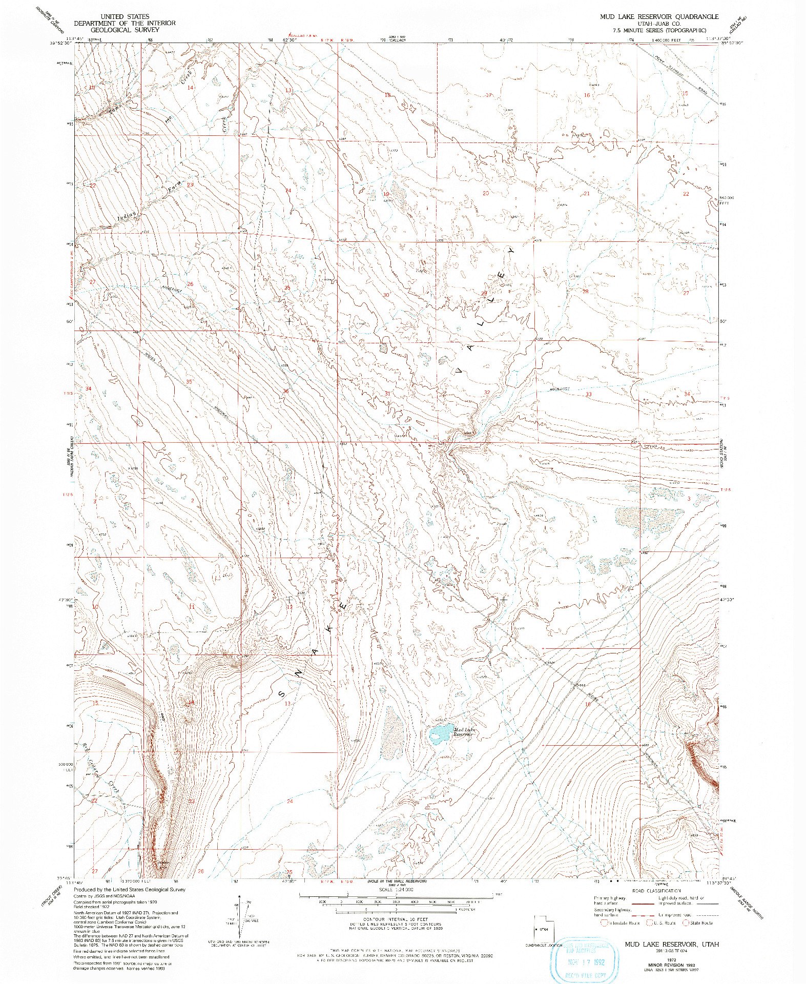 USGS 1:24000-SCALE QUADRANGLE FOR MUD LAKE RESERVOIR, UT 1972