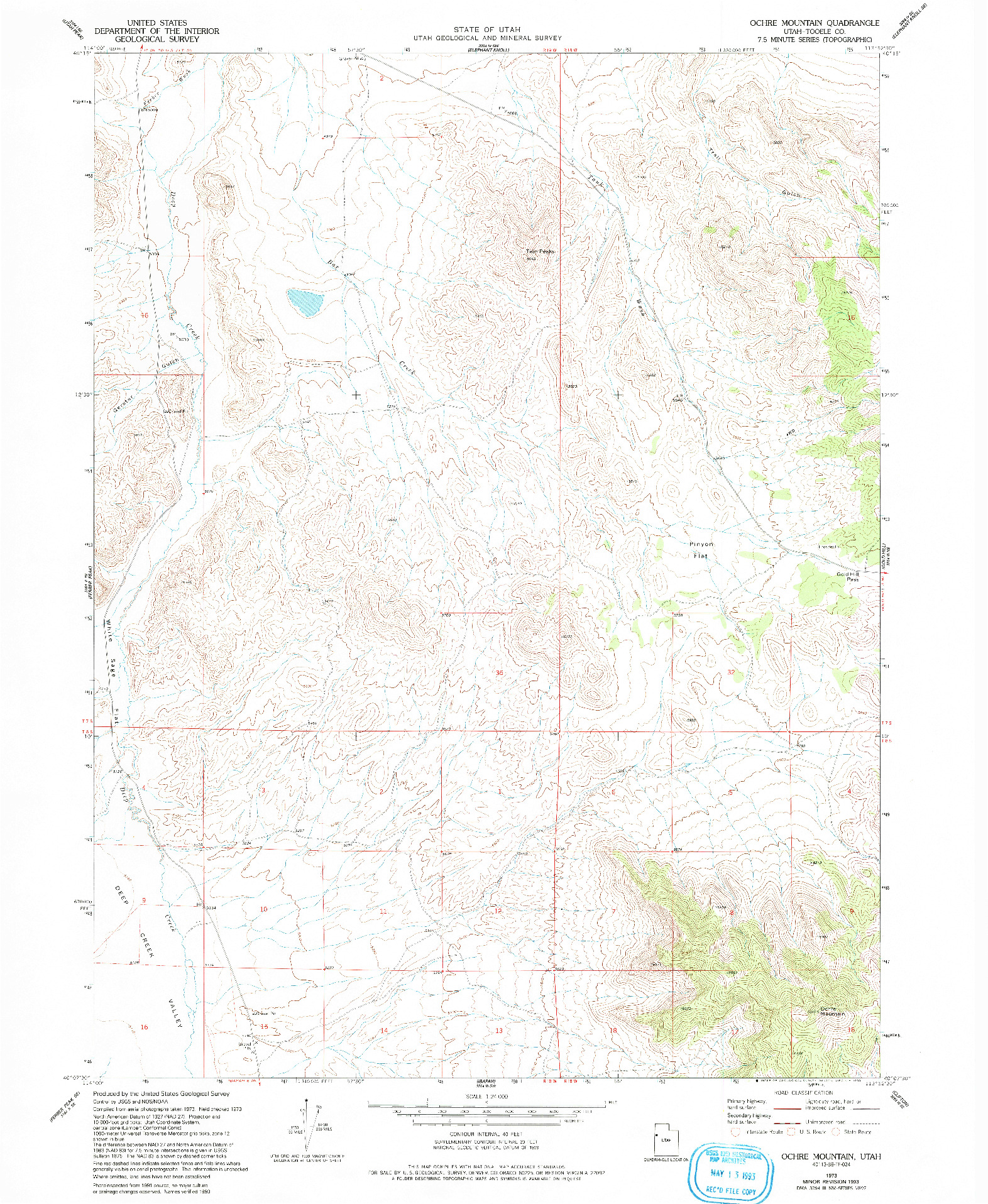 USGS 1:24000-SCALE QUADRANGLE FOR OCHRE MOUNTAIN, UT 1973