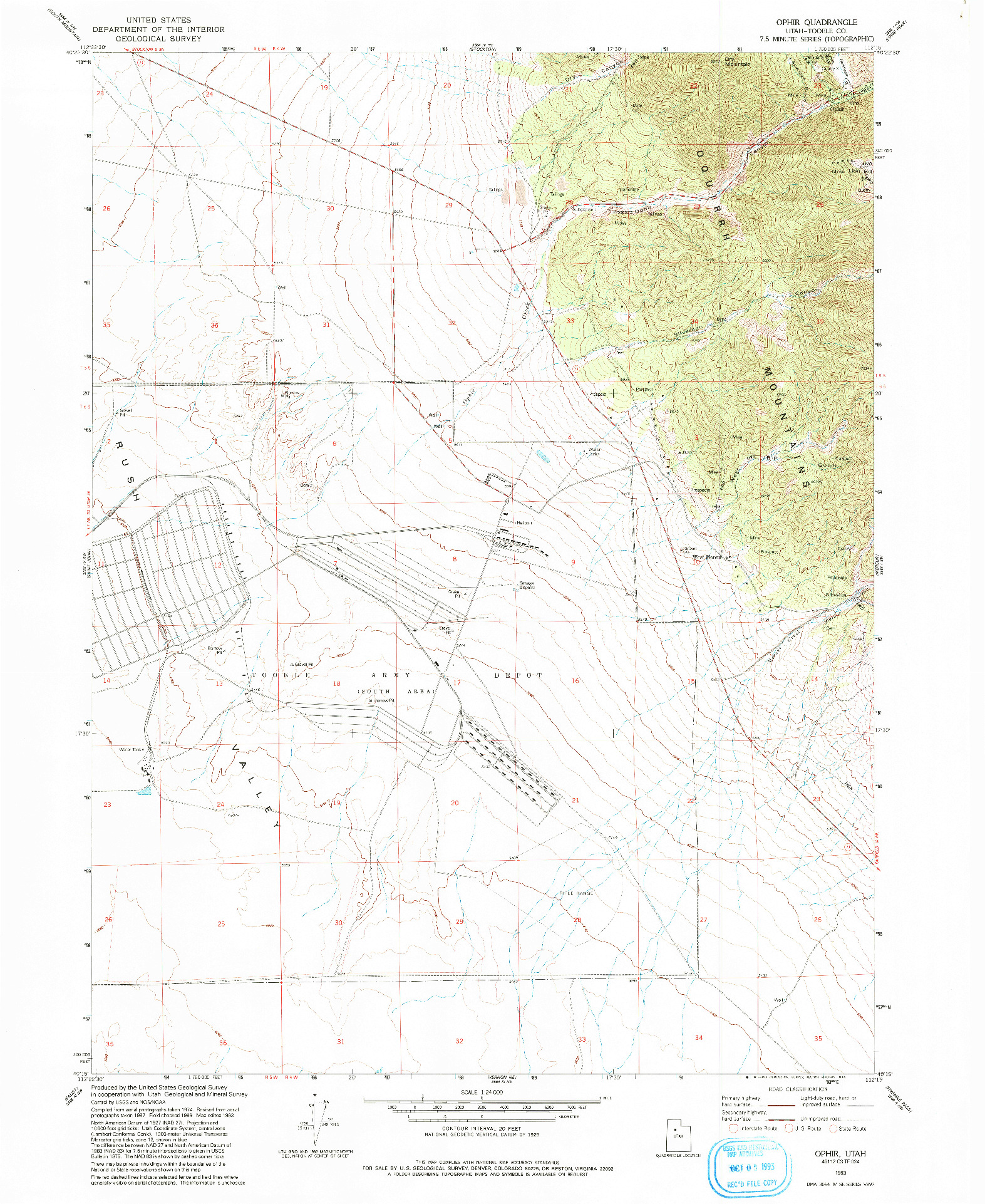 USGS 1:24000-SCALE QUADRANGLE FOR OPHIR, UT 1993