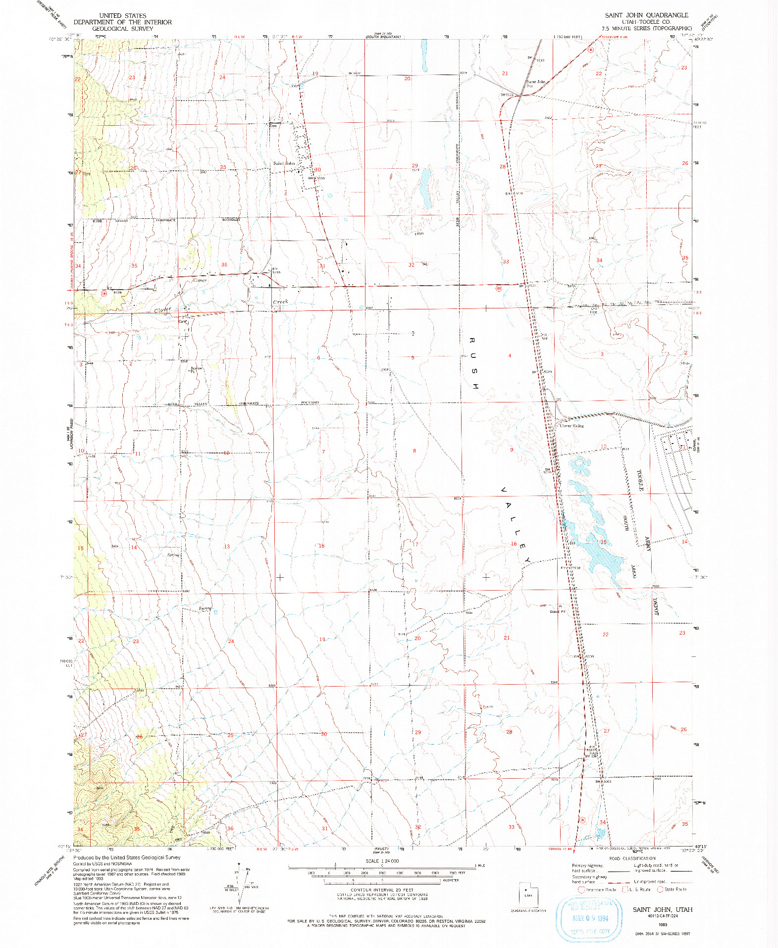 USGS 1:24000-SCALE QUADRANGLE FOR SAINT JOHN, UT 1993
