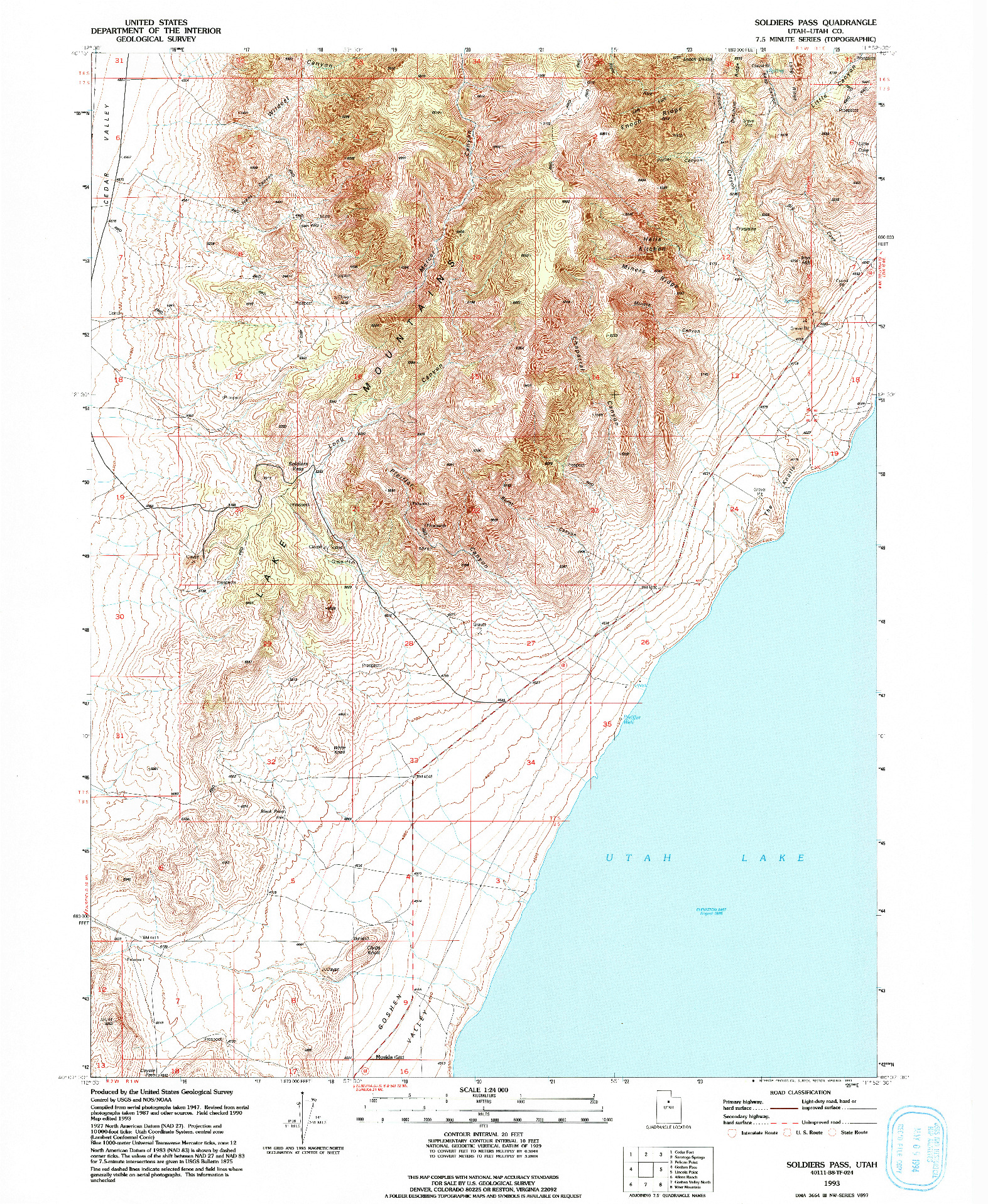 USGS 1:24000-SCALE QUADRANGLE FOR SOLDIERS PASS, UT 1993