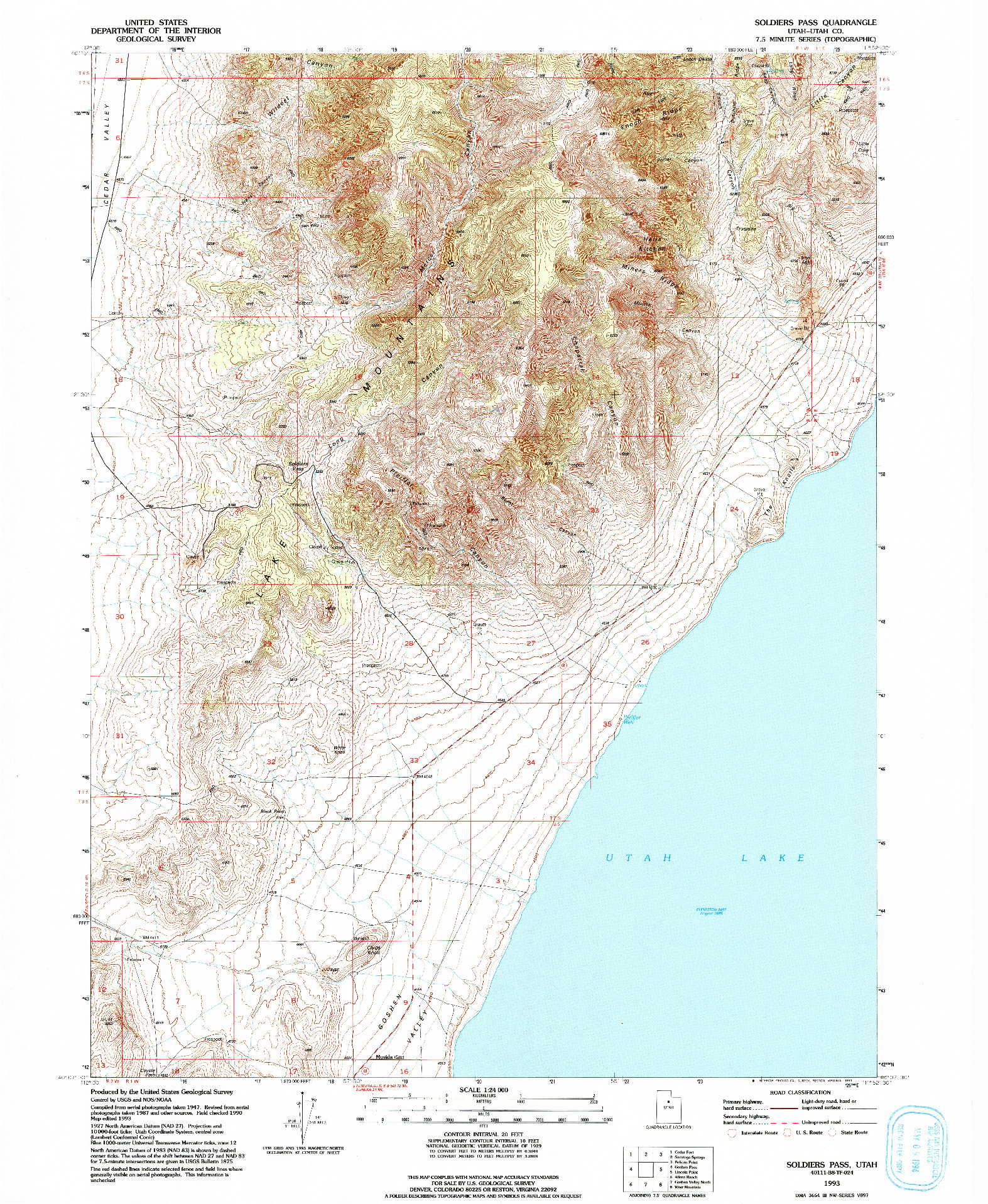 USGS 1:24000-SCALE QUADRANGLE FOR SOLDIERS PASS, UT 1993