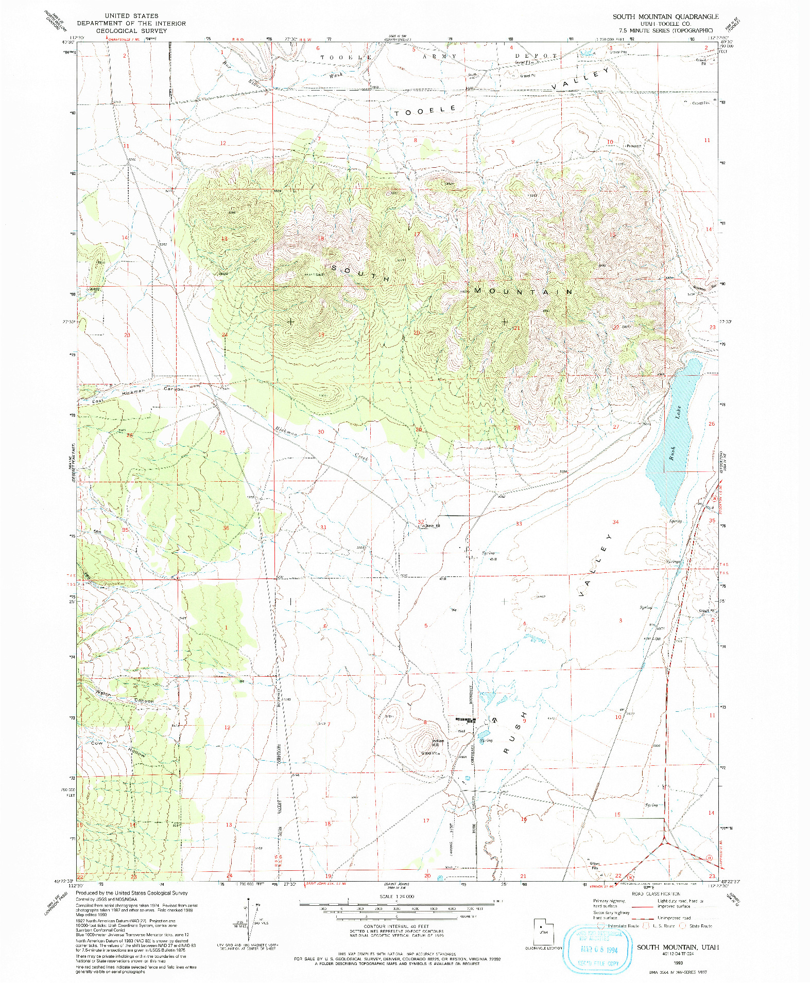 USGS 1:24000-SCALE QUADRANGLE FOR SOUTH MOUNTAIN, UT 1993