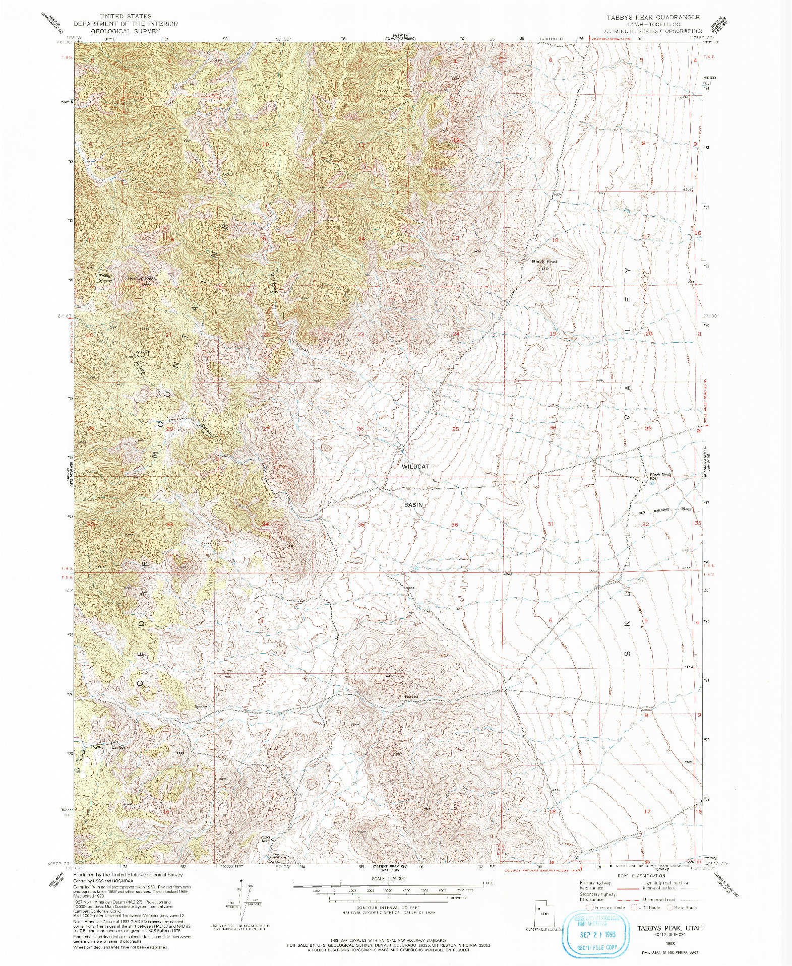 USGS 1:24000-SCALE QUADRANGLE FOR TABBYS PEAK, UT 1993