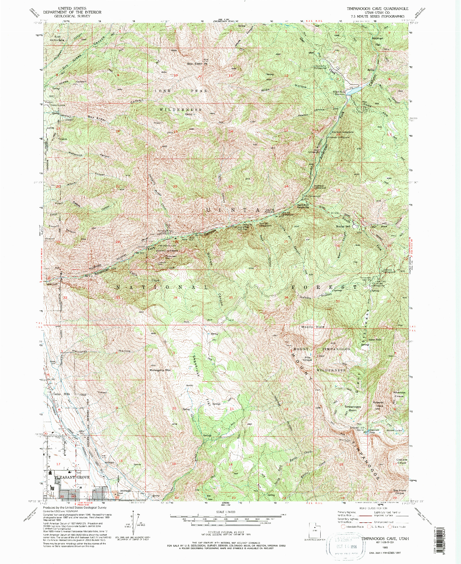USGS 1:24000-SCALE QUADRANGLE FOR TIMPANOGOS CAVE, UT 1993