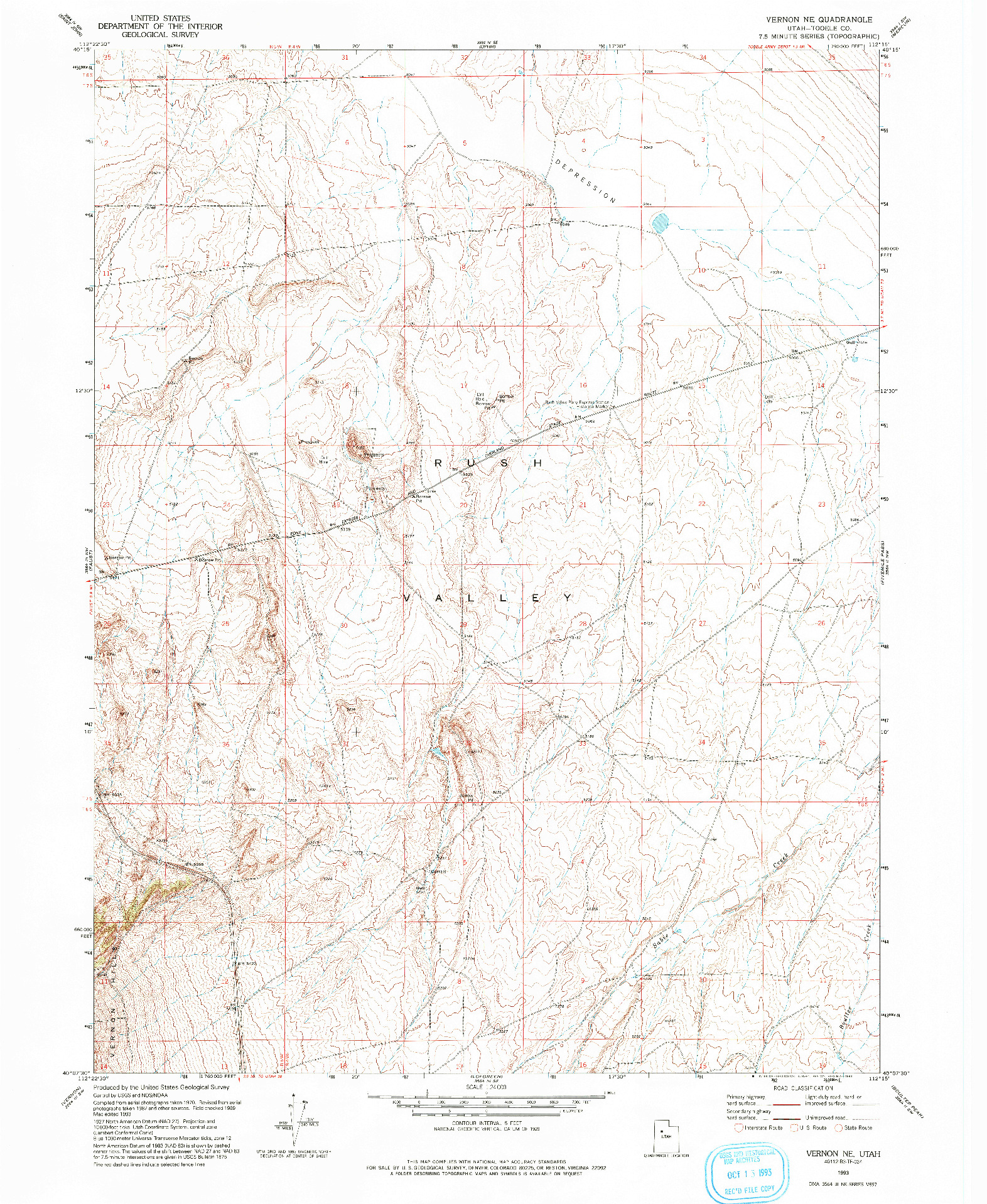 USGS 1:24000-SCALE QUADRANGLE FOR VERNON NE, UT 1993