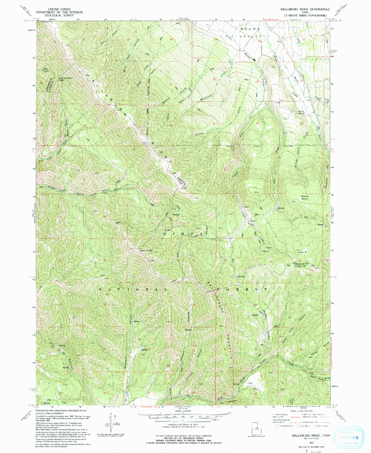 USGS 1:24000-SCALE QUADRANGLE FOR WALLSBURG RIDGE, UT 1993