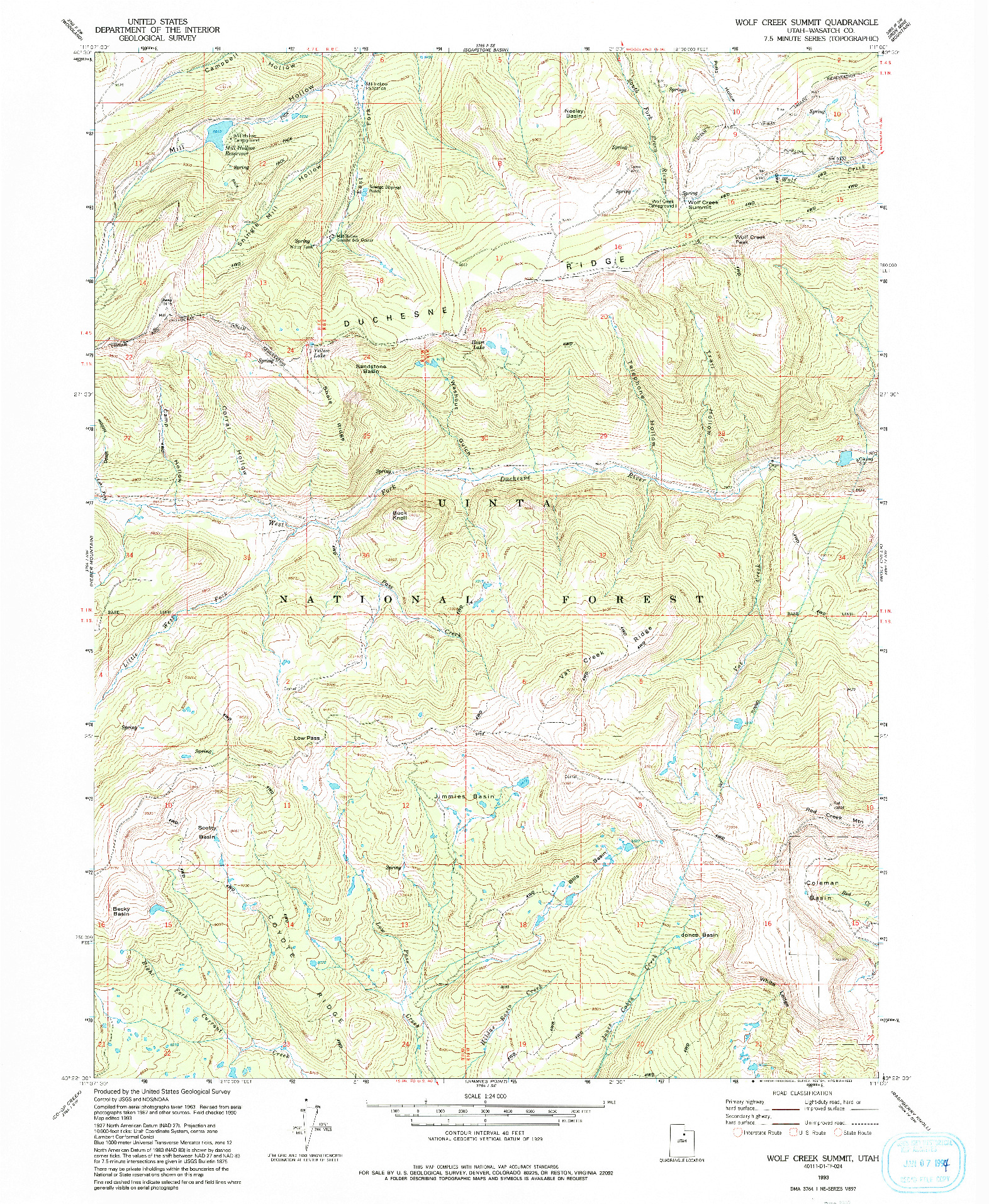 USGS 1:24000-SCALE QUADRANGLE FOR WOLF CREEK SUMMIT, UT 1993