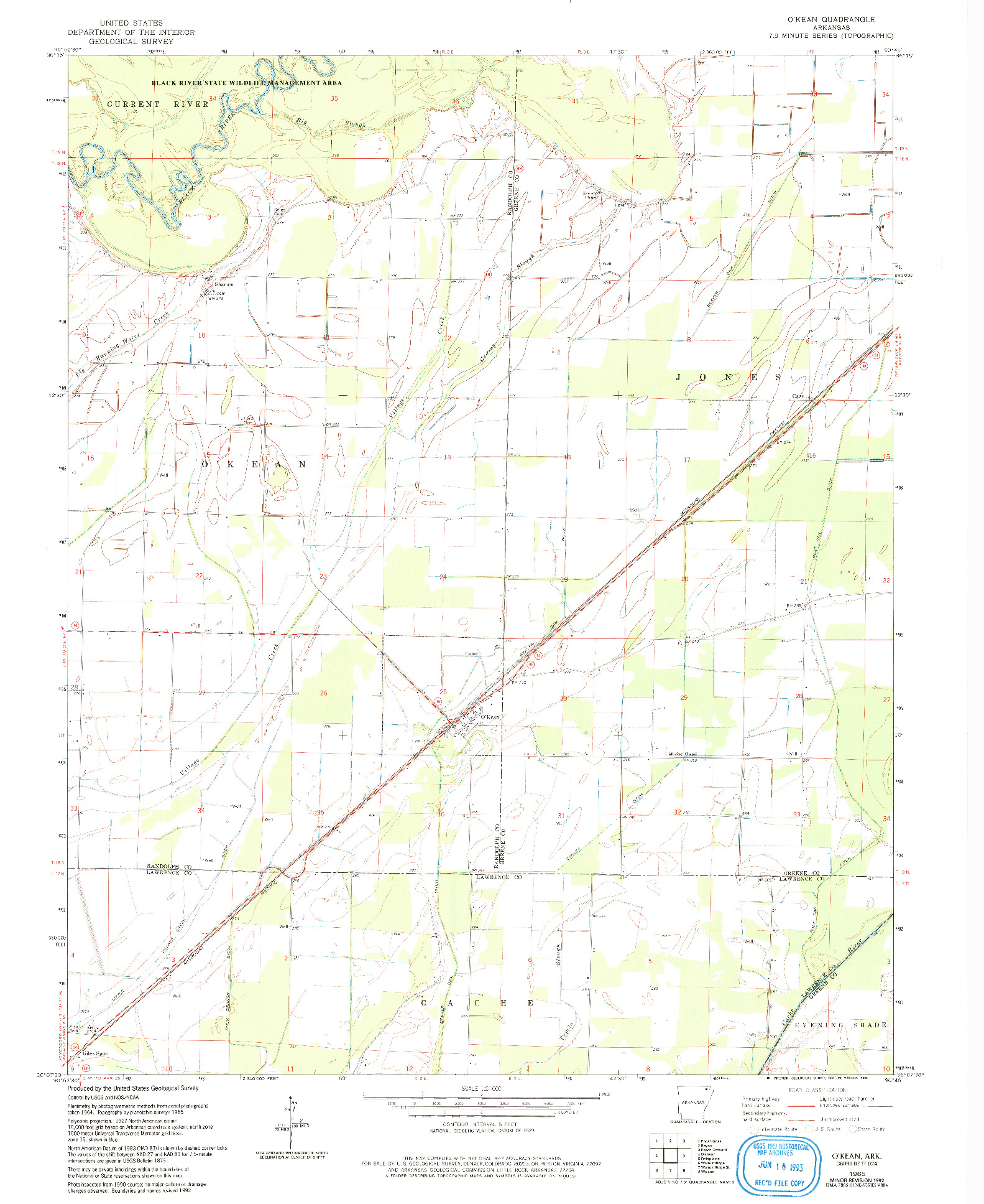 USGS 1:24000-SCALE QUADRANGLE FOR O'KEAN, AR 1965