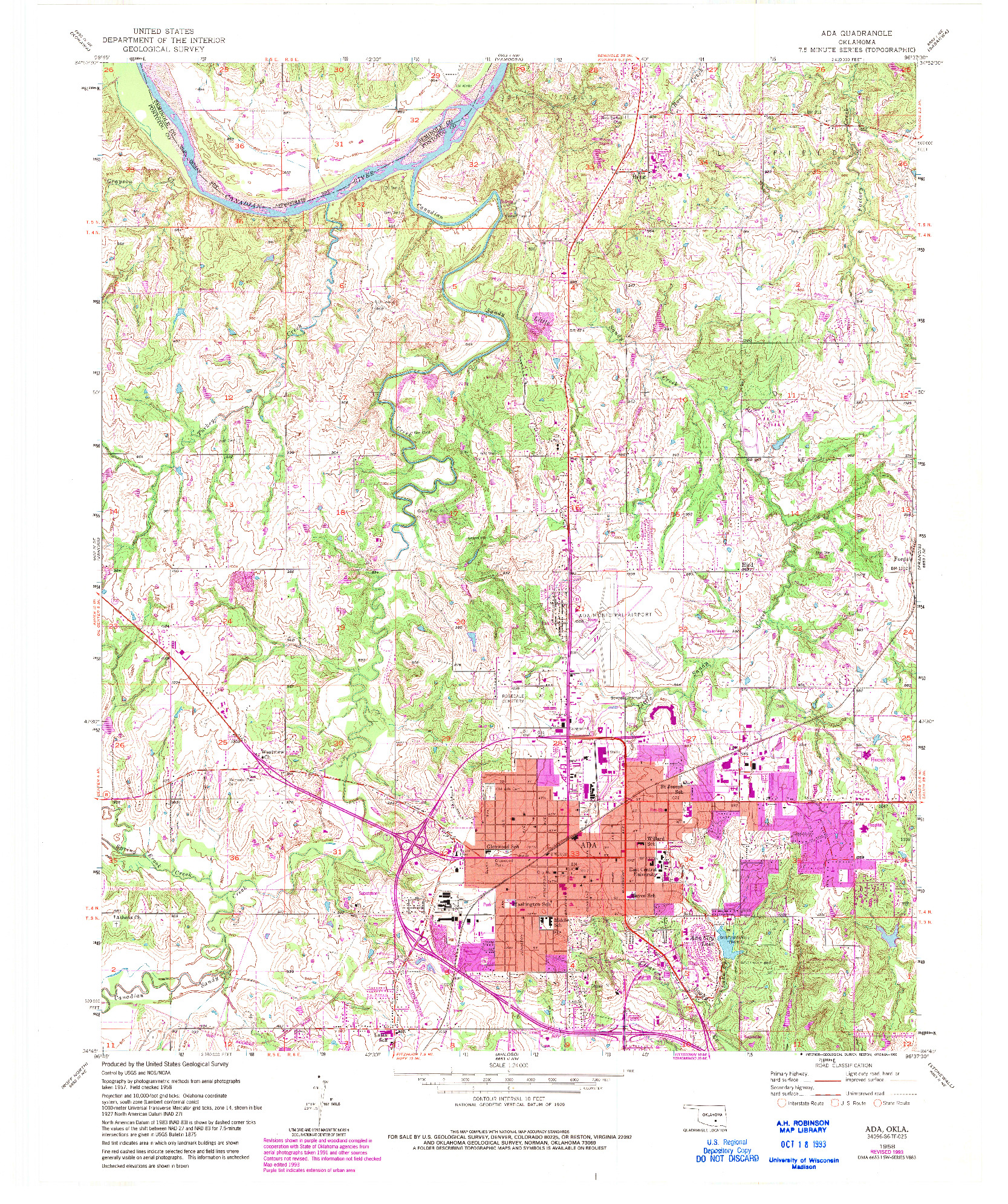 USGS 1:24000-SCALE QUADRANGLE FOR ADA, OK 1958