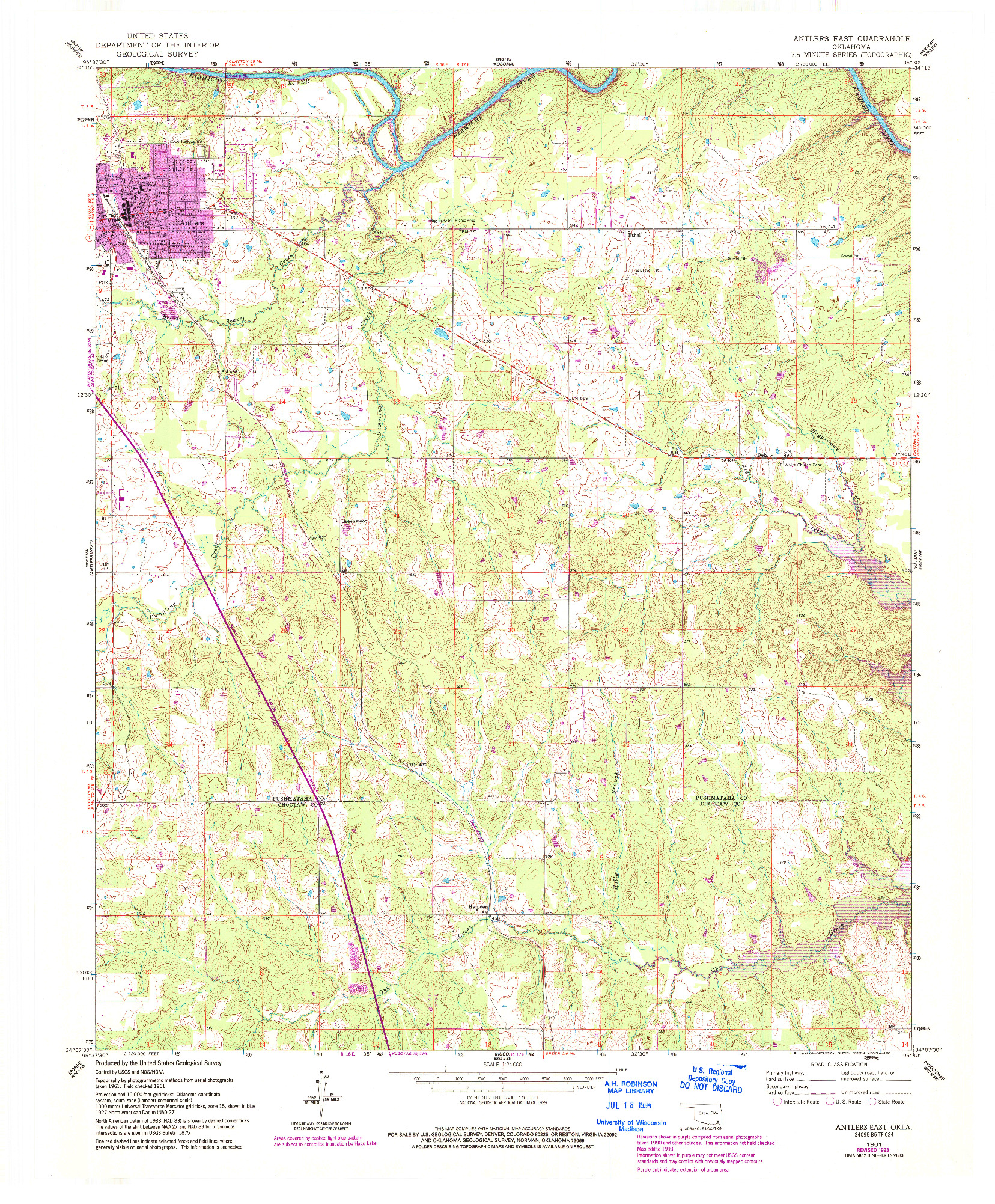 USGS 1:24000-SCALE QUADRANGLE FOR ANTLERS EAST, OK 1961