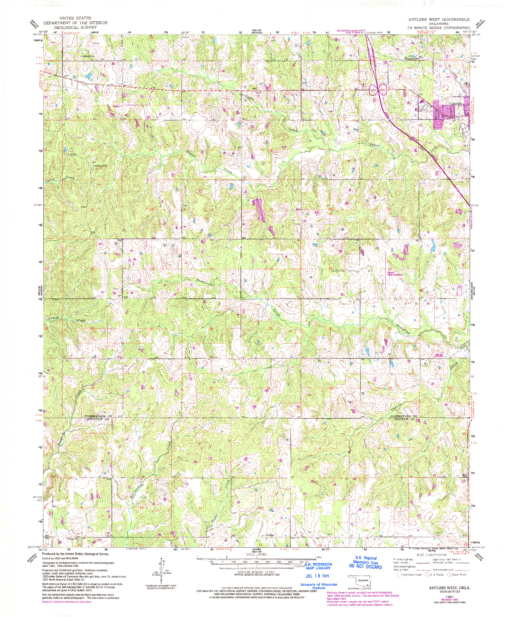 USGS 1:24000-SCALE QUADRANGLE FOR ANTLERS WEST, OK 1961