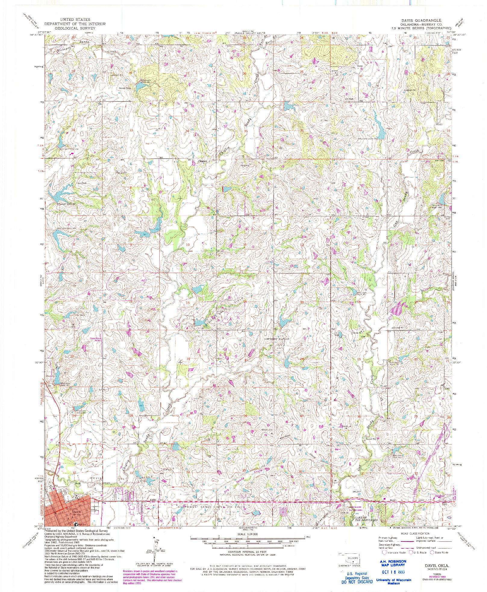 USGS 1:24000-SCALE QUADRANGLE FOR DAVIS, OK 1965