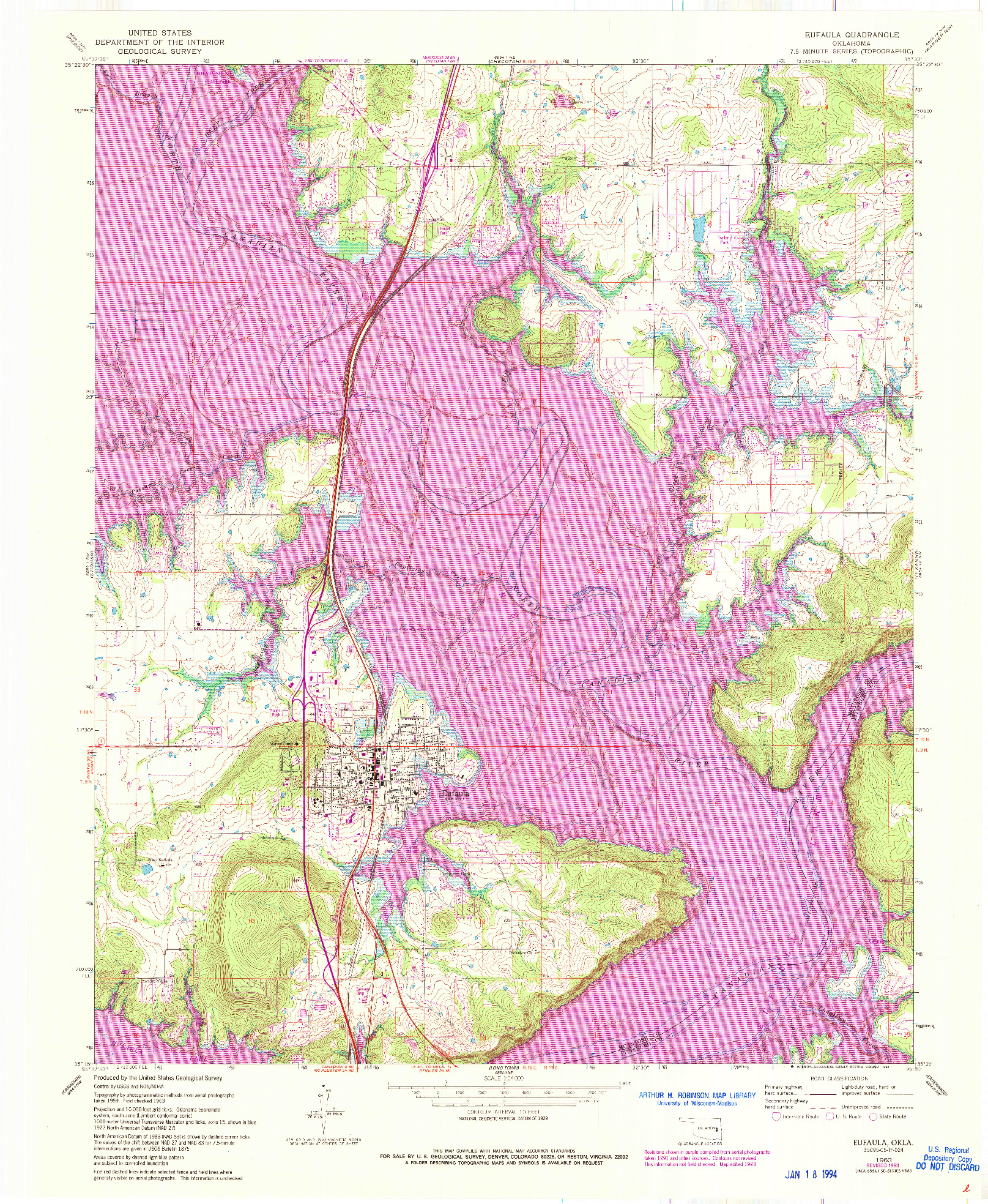 USGS 1:24000-SCALE QUADRANGLE FOR EUFAULA, OK 1963
