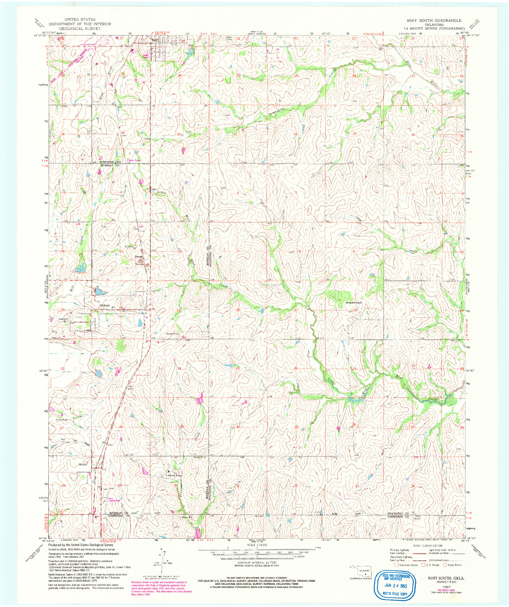 USGS 1:24000-SCALE QUADRANGLE FOR ROFF SOUTH, OK 1967