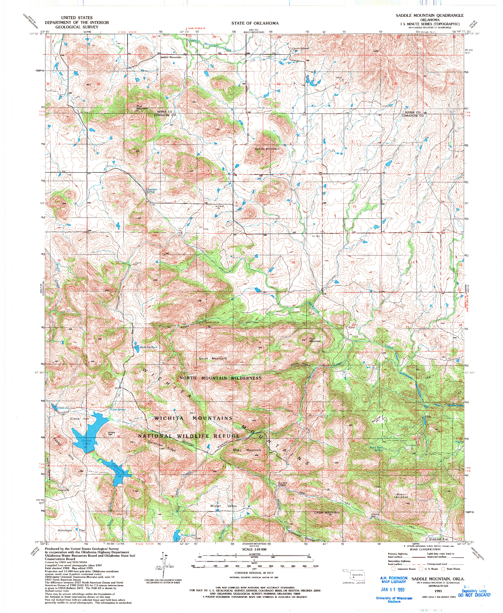 USGS 1:24000-SCALE QUADRANGLE FOR SADDLE MOUNTAIN, OK 1991