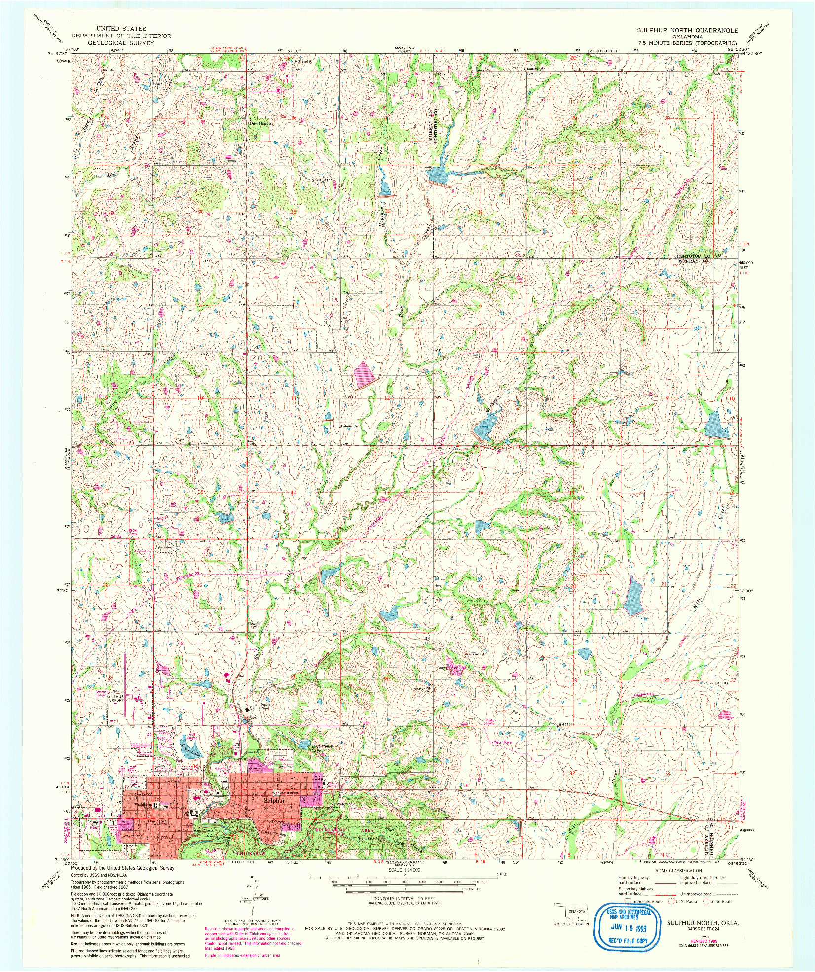 USGS 1:24000-SCALE QUADRANGLE FOR SULPHUR NORTH, OK 1967