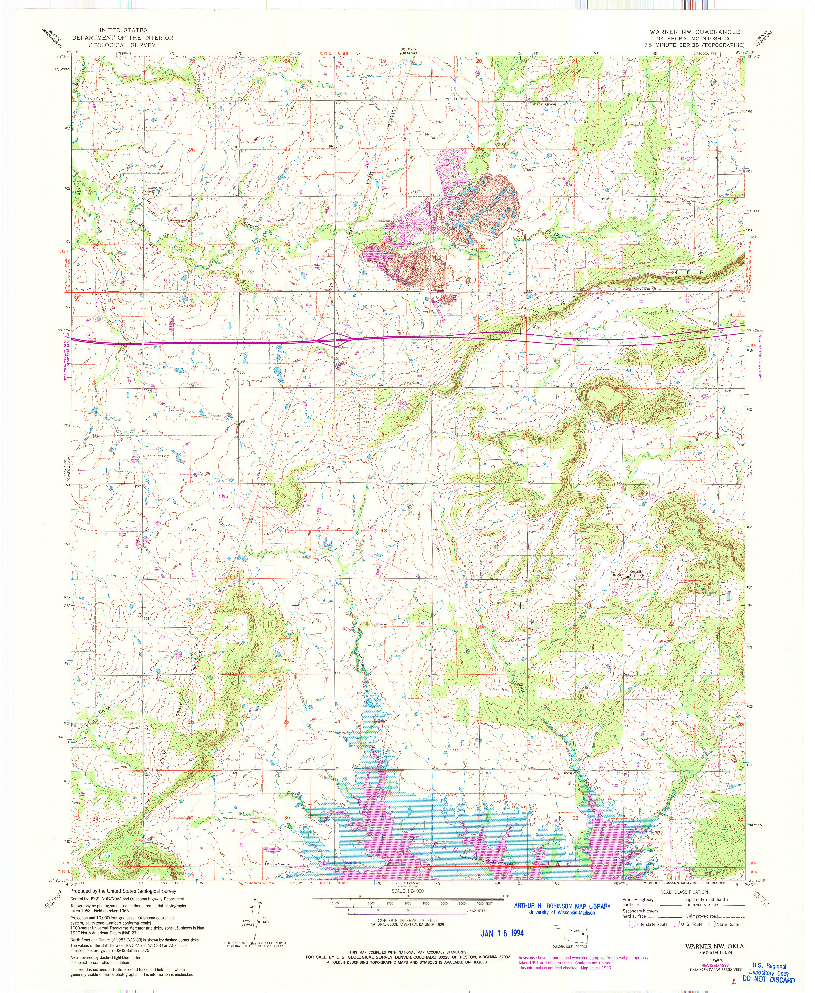 USGS 1:24000-SCALE QUADRANGLE FOR WARNER NW, OK 1963